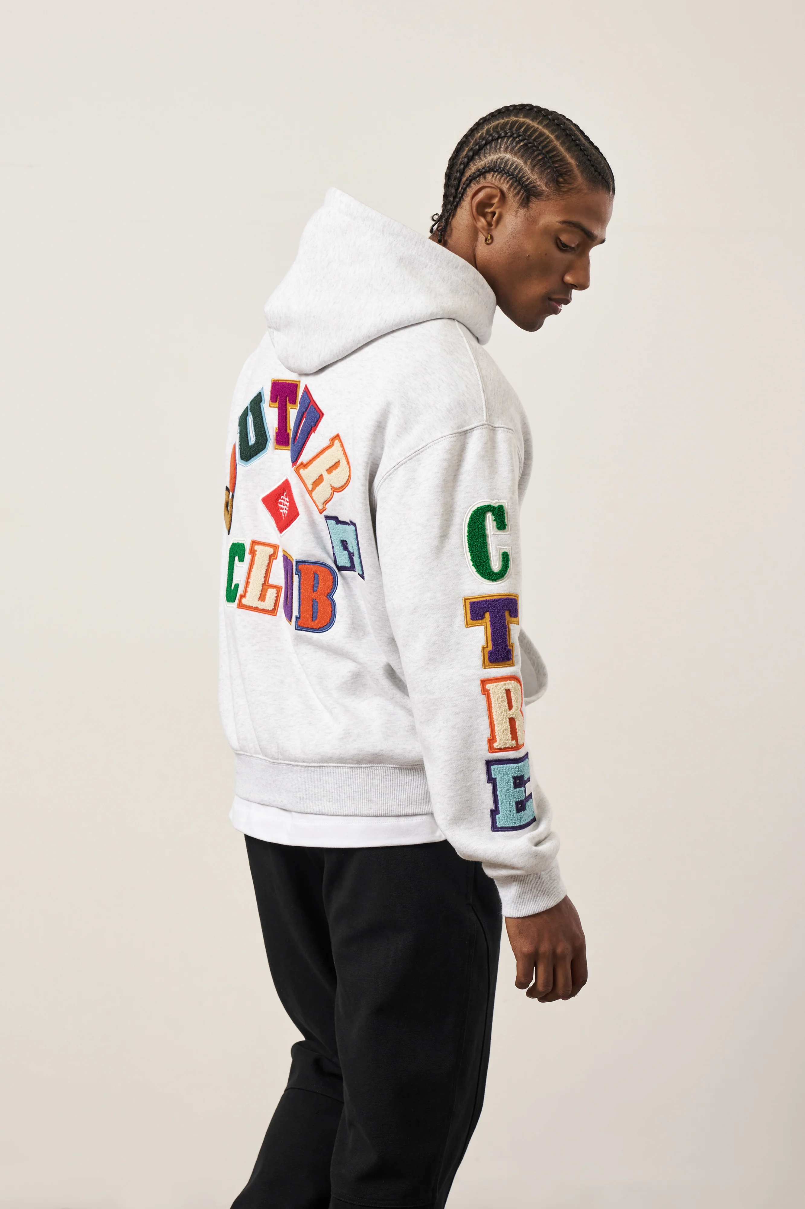 MULTIBADGE CHENILLE HOODIE - GREY MARL - Image 7