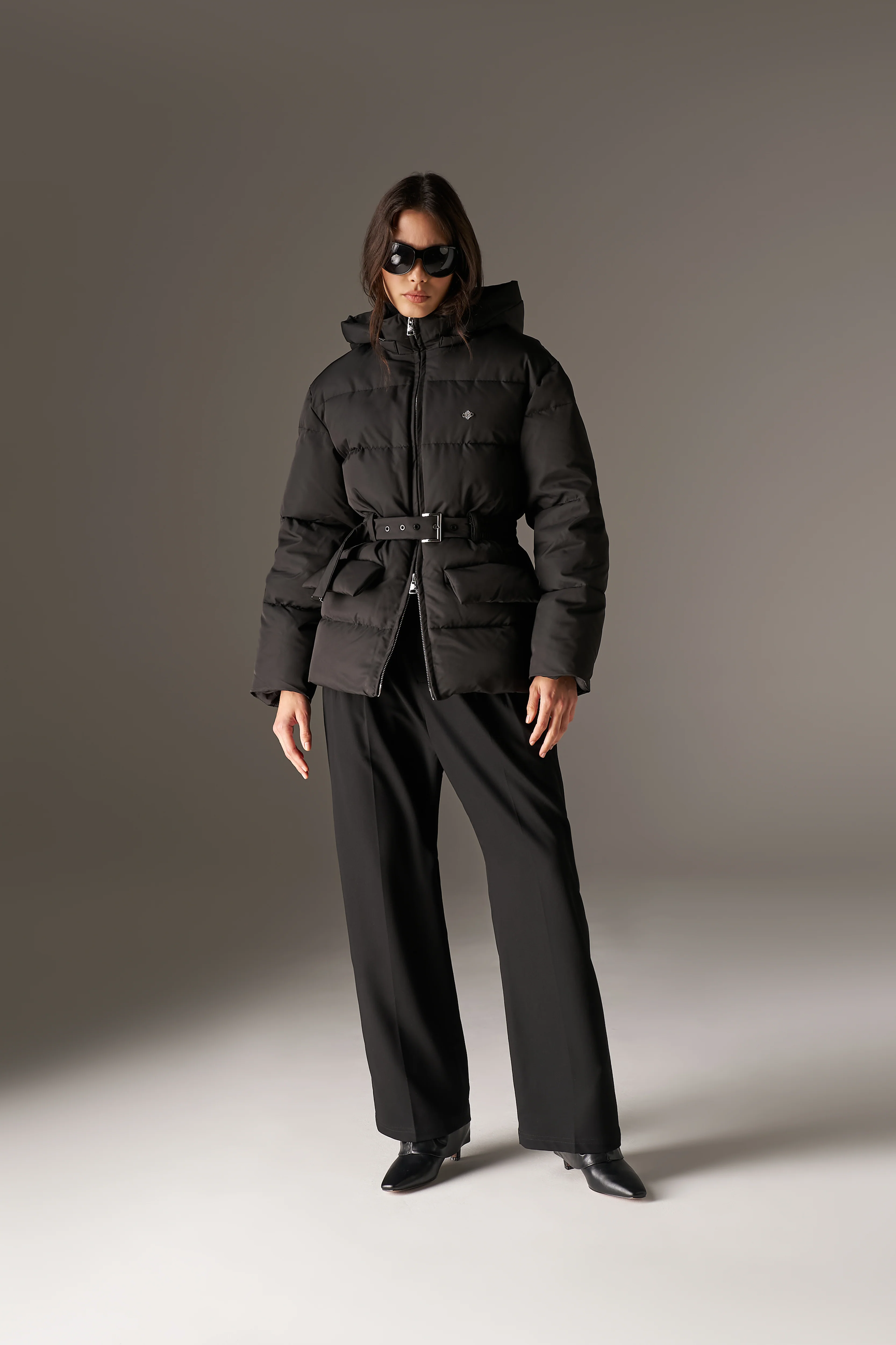 NYLON BELTED PUFFER - BLACK - Image 3