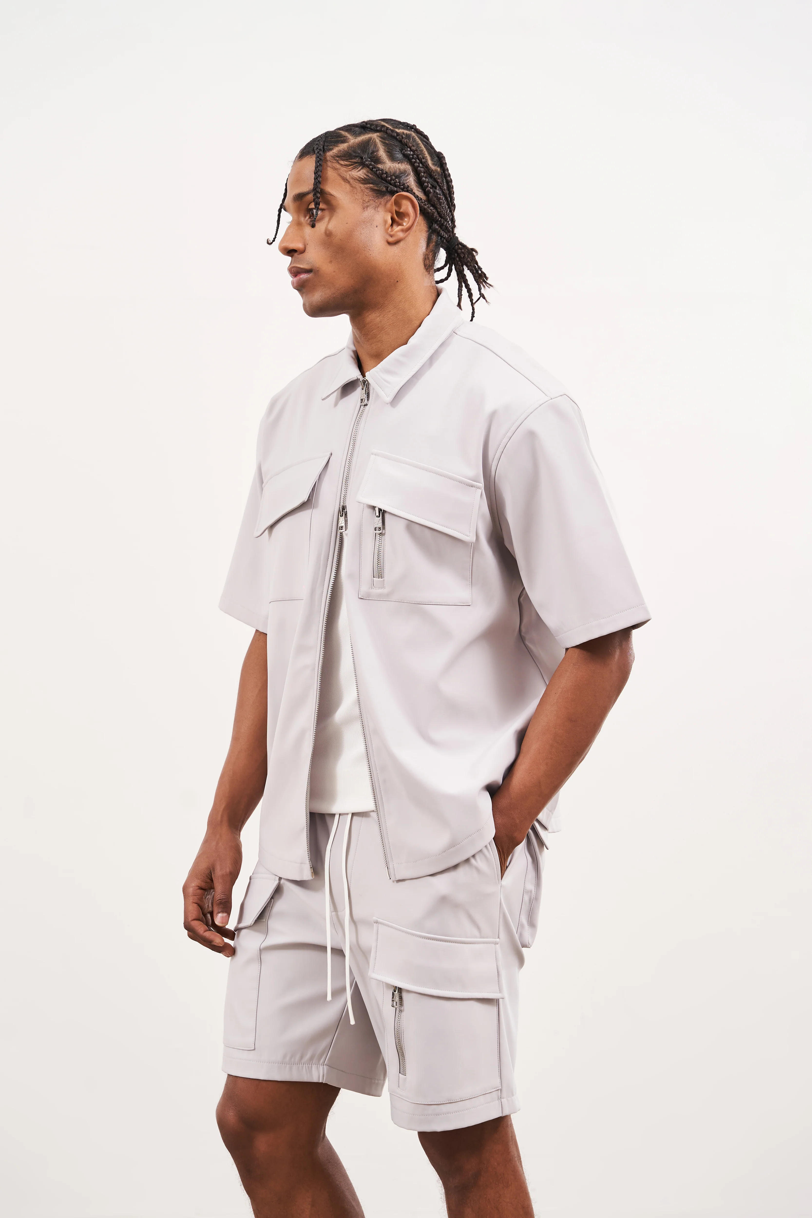 TECHNICAL HEAVYWEIGHT ZIP OVERSHIRT - GREY - Image 3