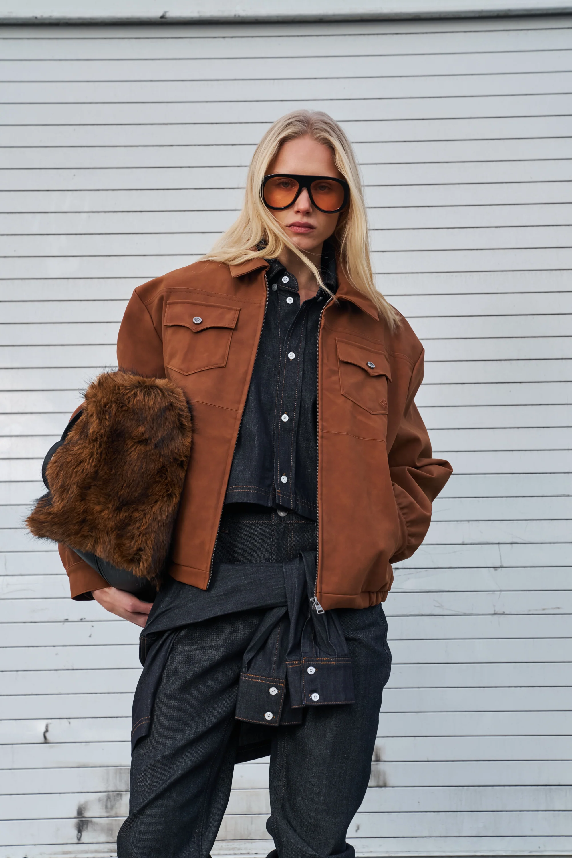 OVERSIZED FAUX SUEDE WESTERN JACKET - TAN - Image 3