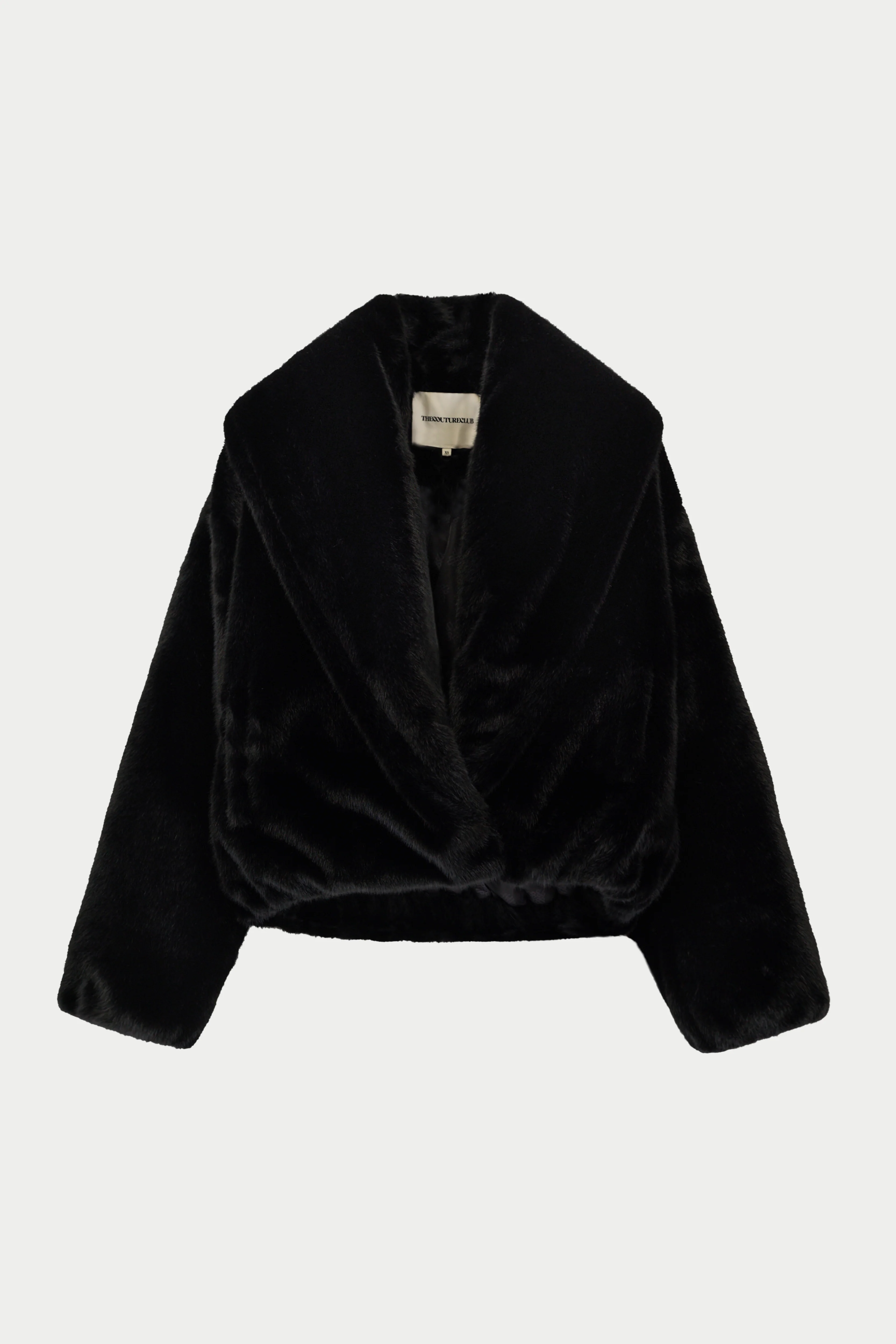 OVERSIZED COLLAR FAUX FUR PUFFER COAT - BLACK