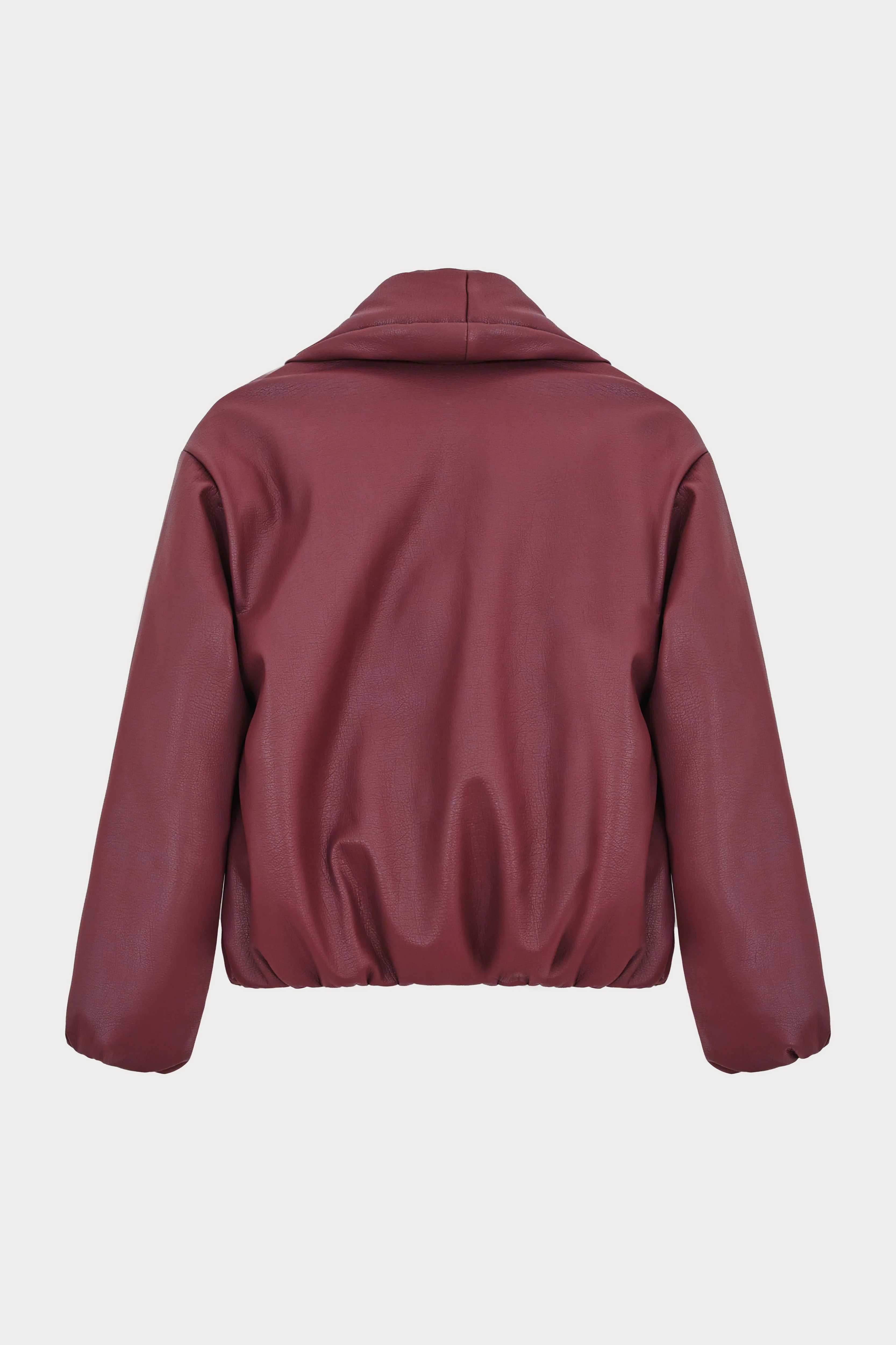 OVERSIZED COLLAR FAUX LEATHER PUFFER COAT - BURGUNDY - Image 6