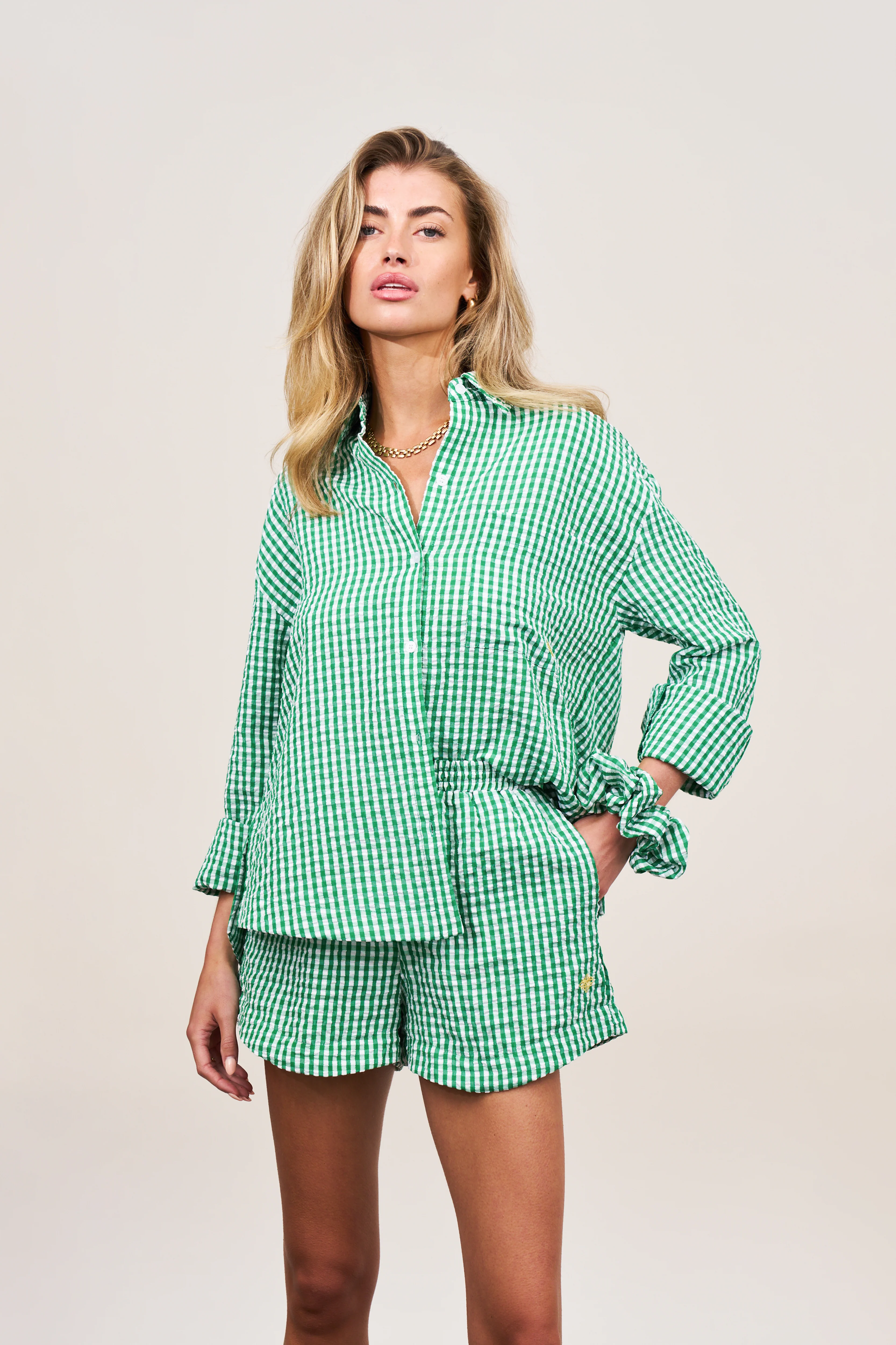 OVERSIZED GINGHAM SHIRT - GREEN - Image 2