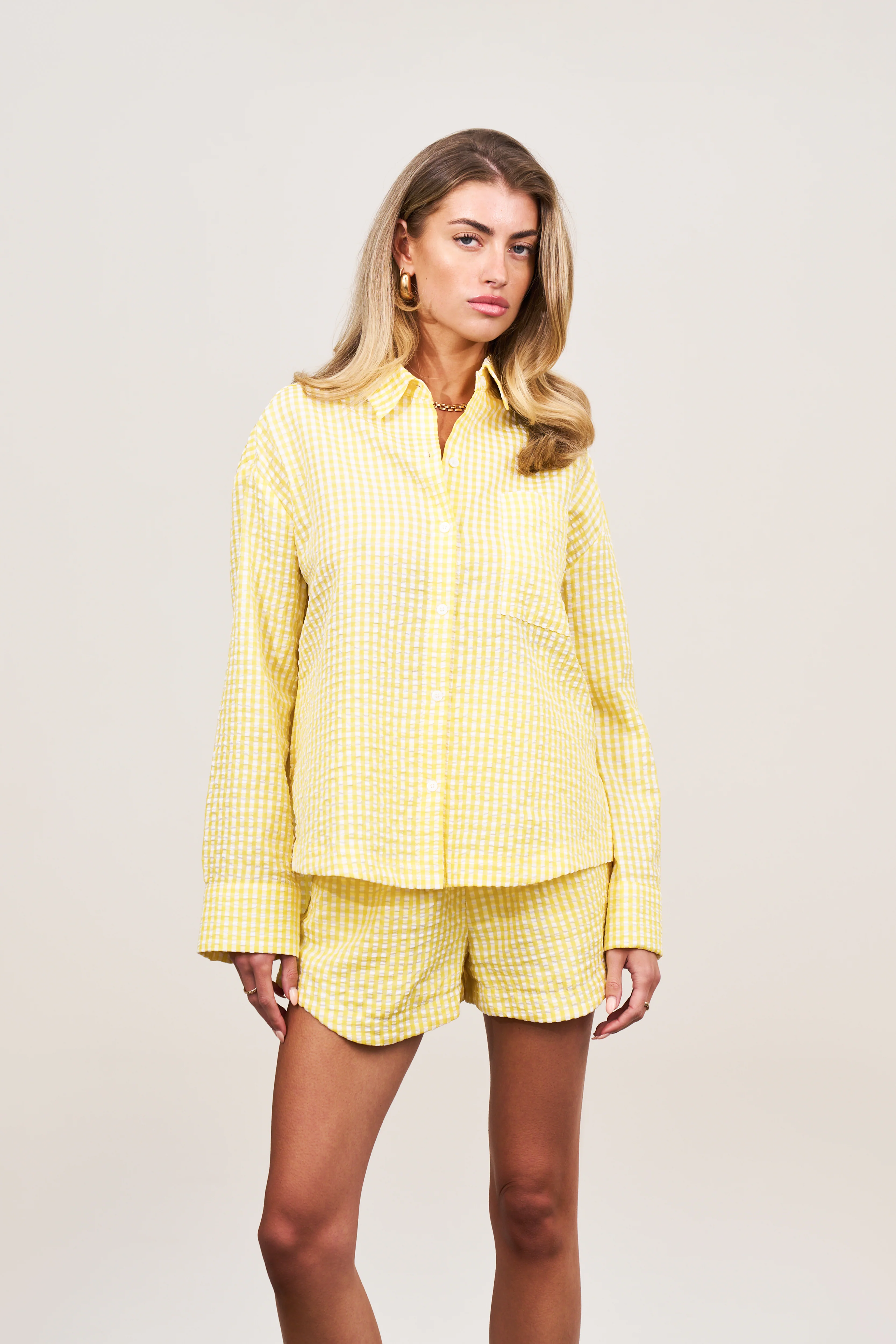 OVERSIZED GINGHAM SHIRT - YELLOW - Image 2