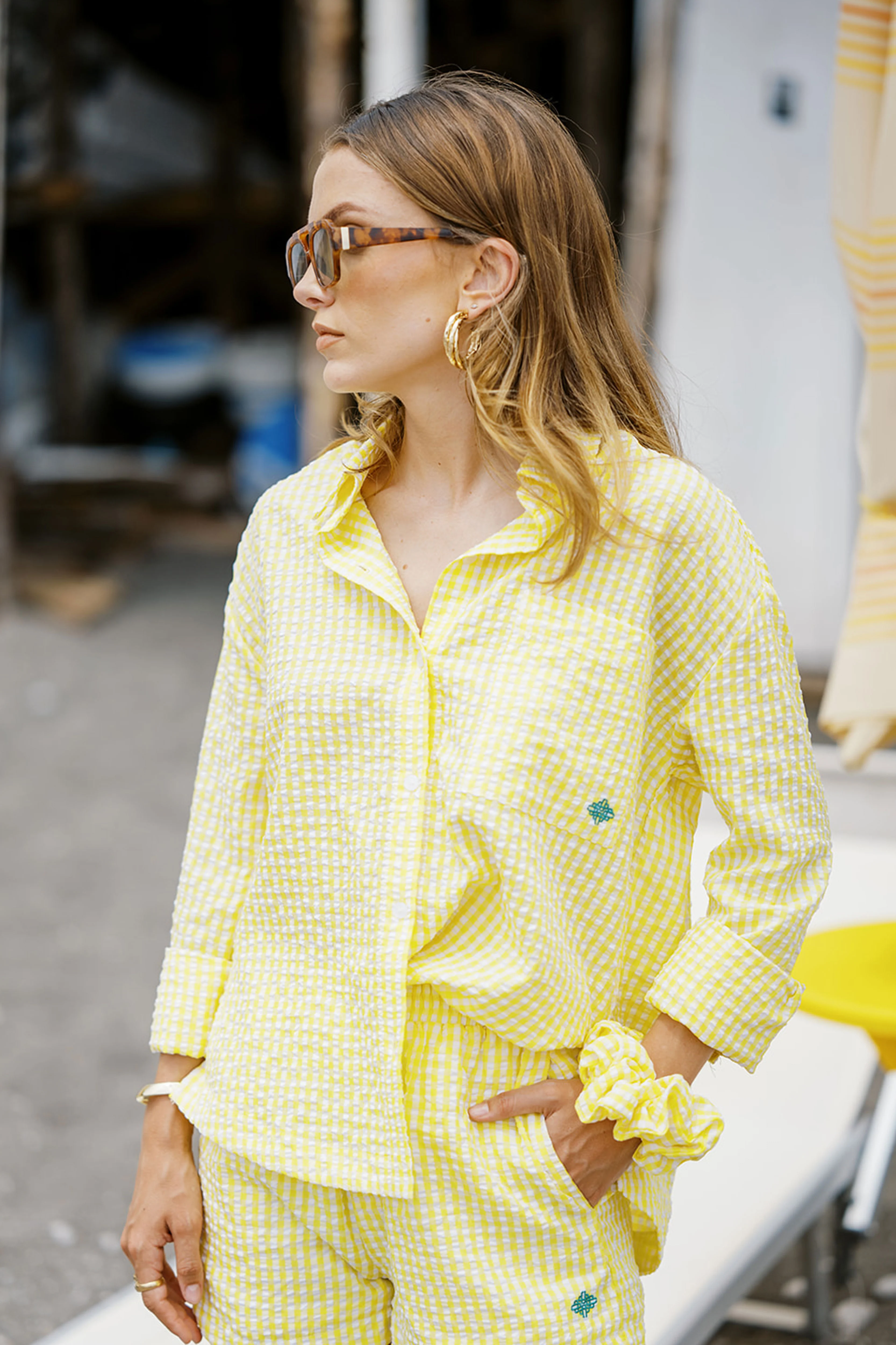 OVERSIZED GINGHAM SHIRT - YELLOW - Image 7