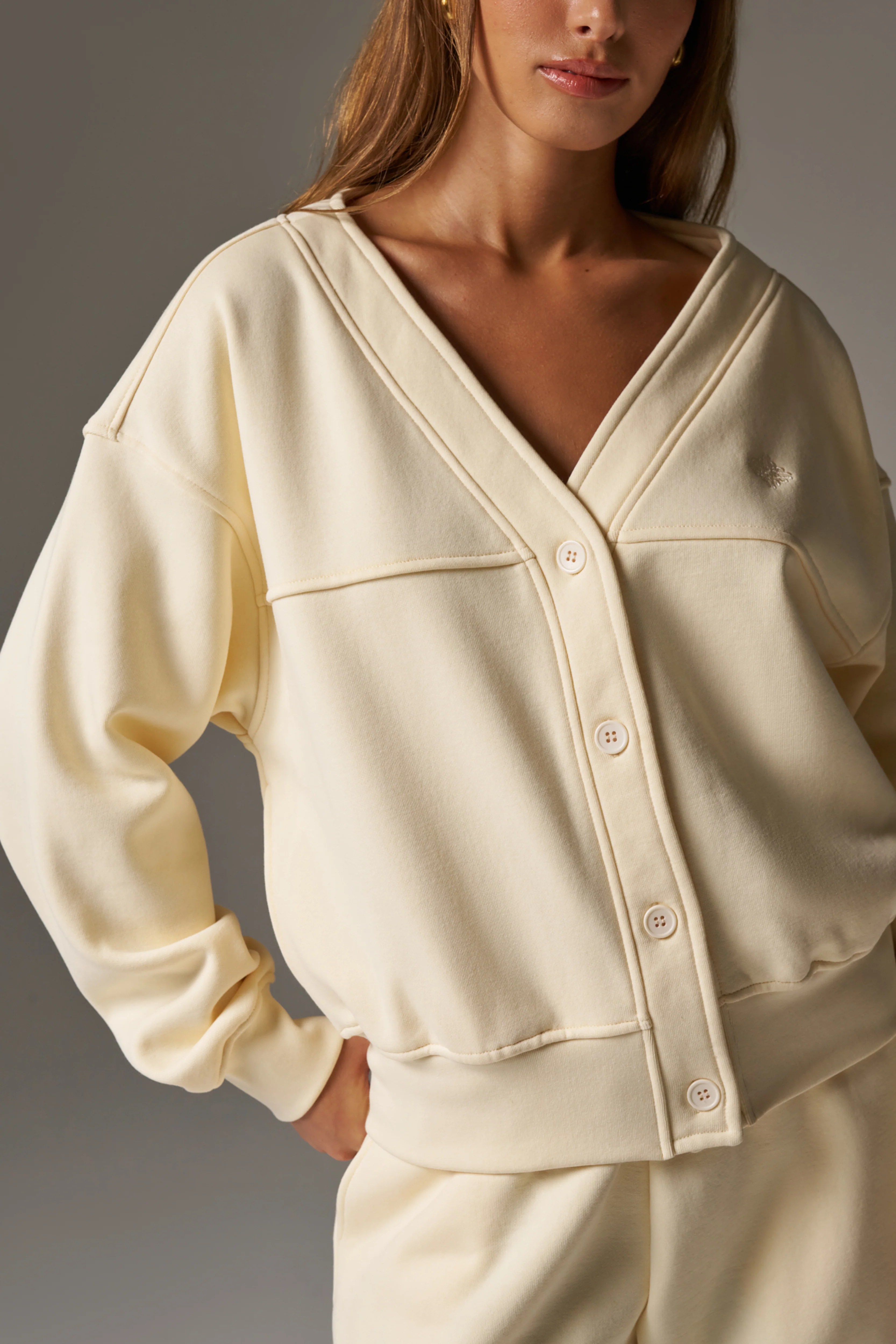 OVERSIZED JERSEY CARDIGAN - BUTTERMILK - Image 3