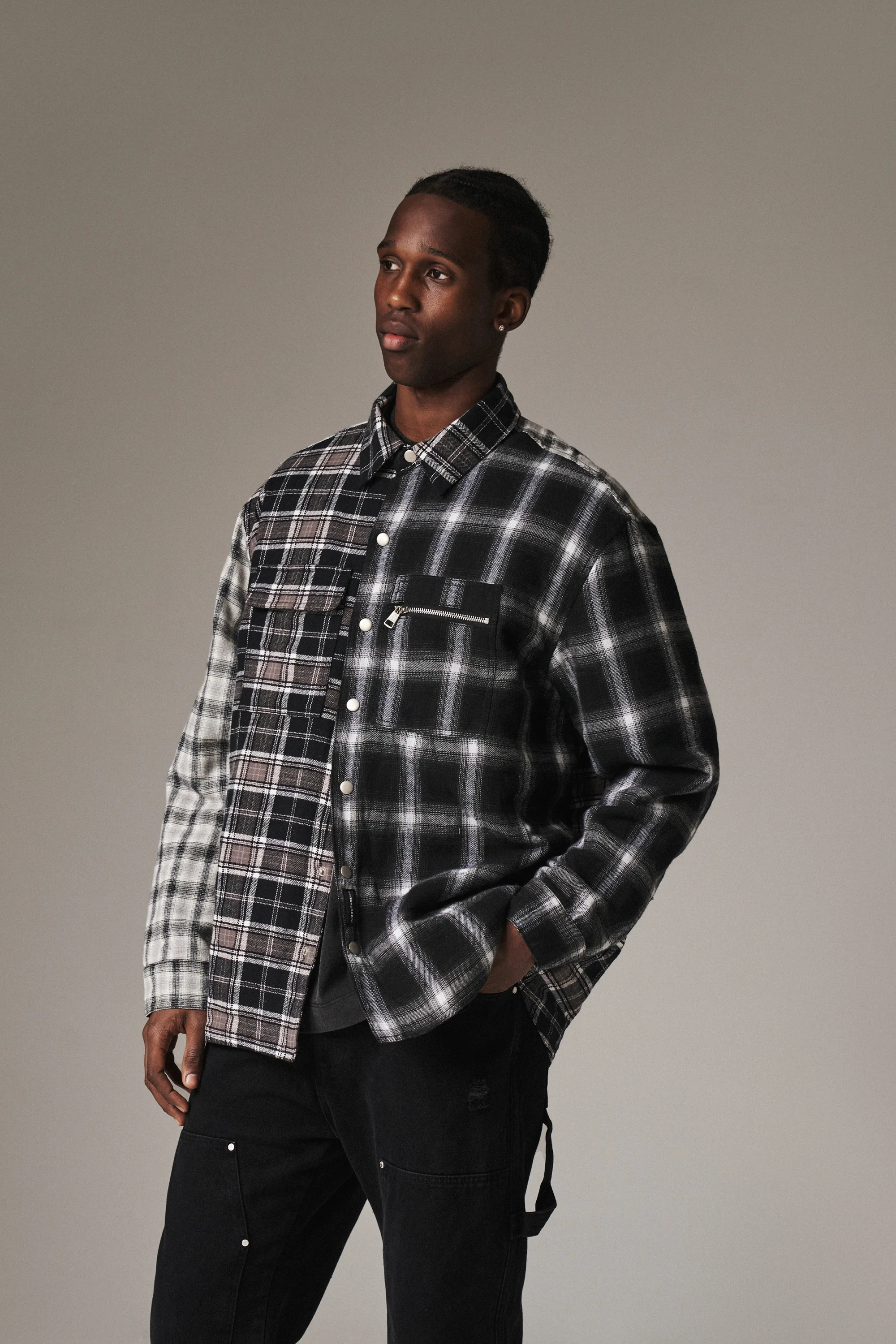 PADDED FLANNEL SHACKET - BLACK - Image 5