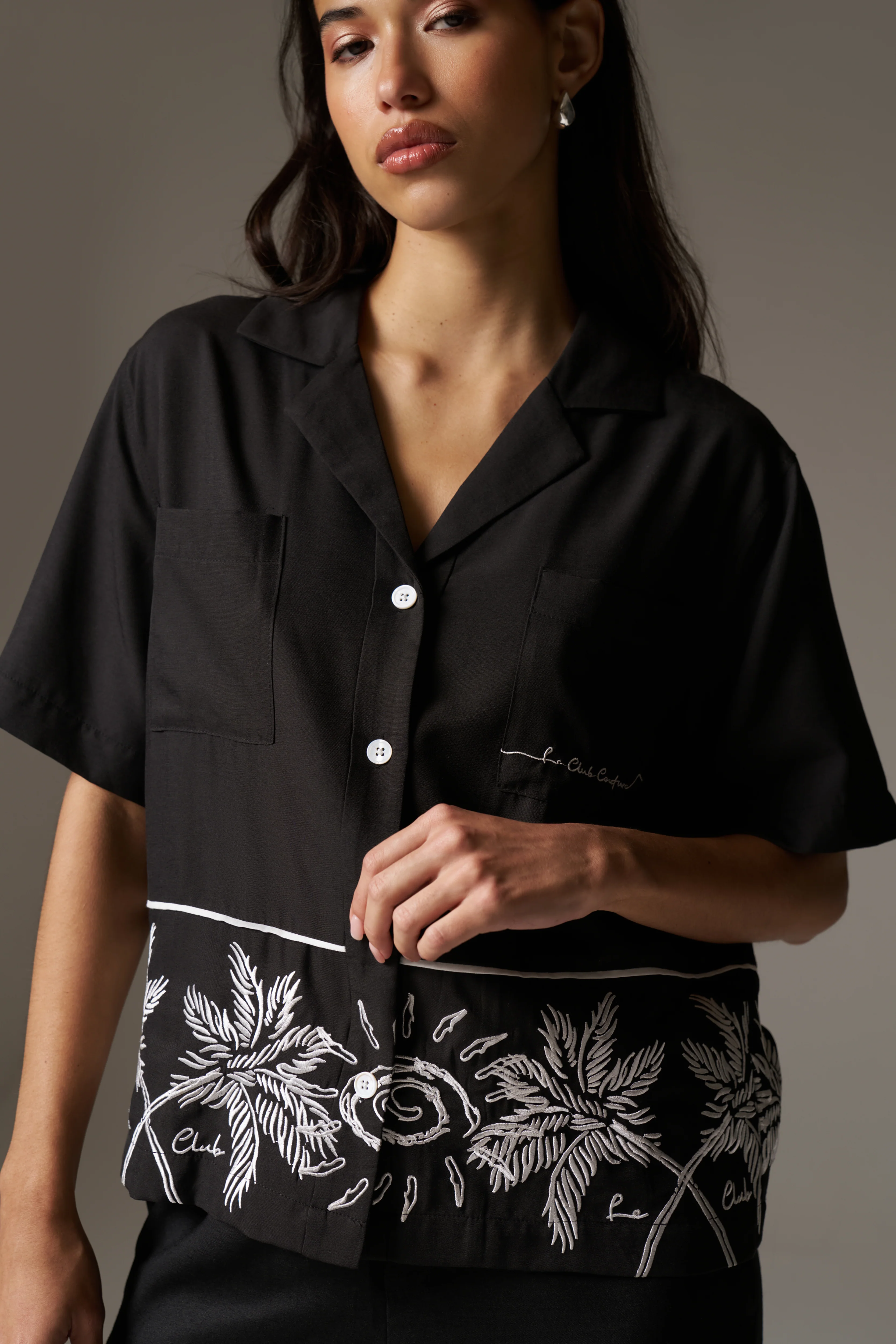 PALM EMBROIDERY SHIRT - BLACK - Image 4