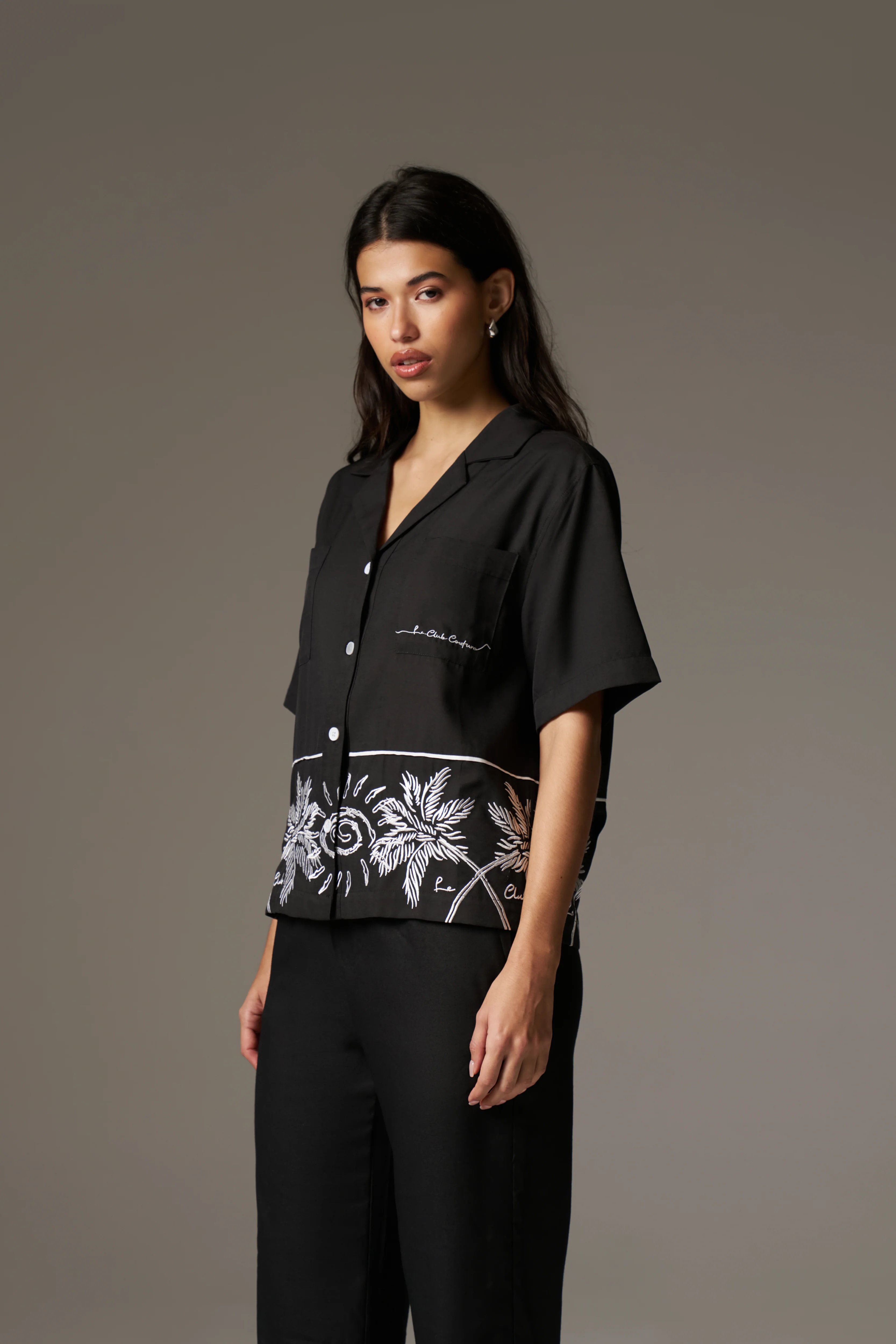 PALM EMBROIDERY SHIRT - BLACK - Image 6