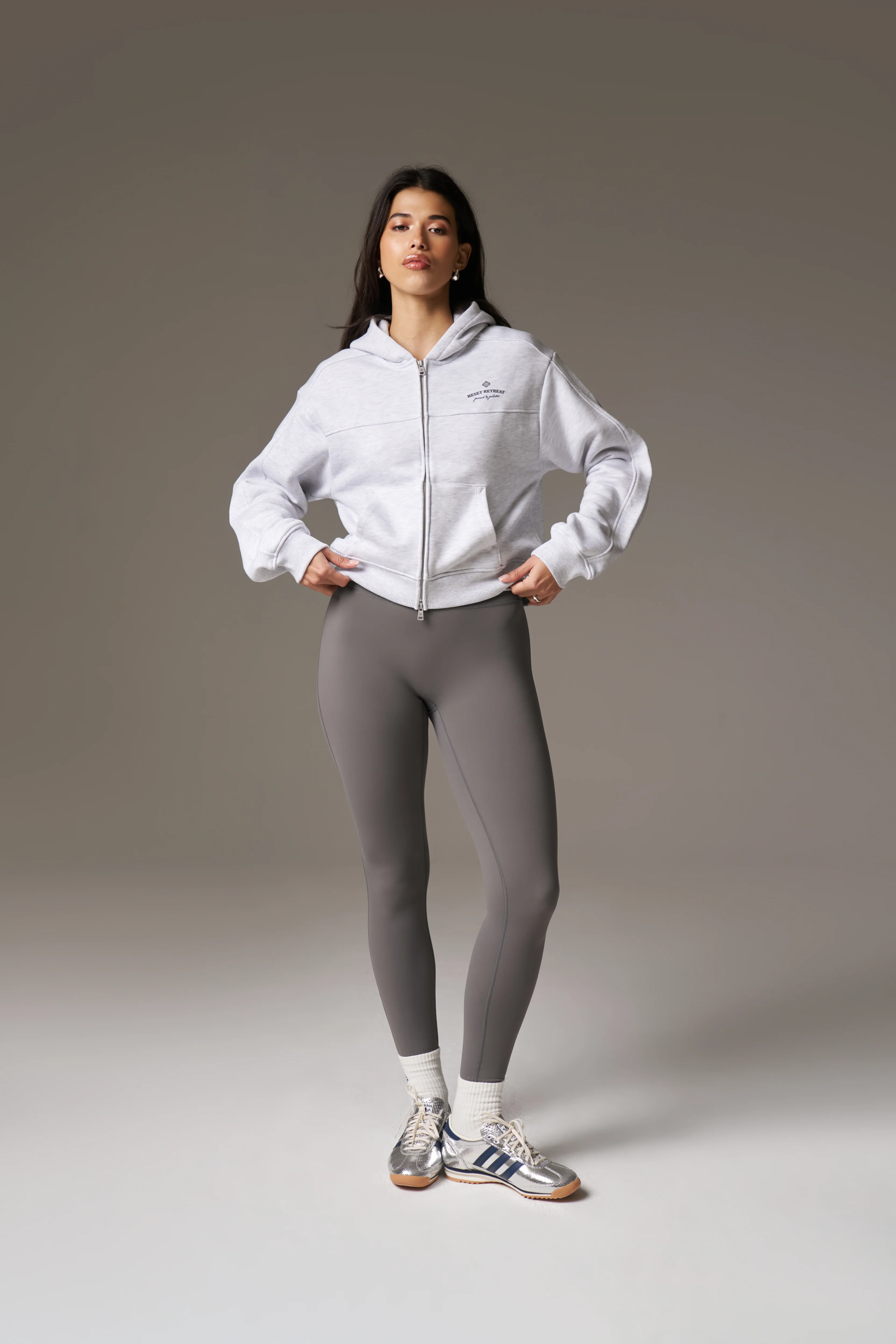 PILATES & PINOT ZIP THROUGH CROPPED HOODIE - GREY MARL - Image 10
