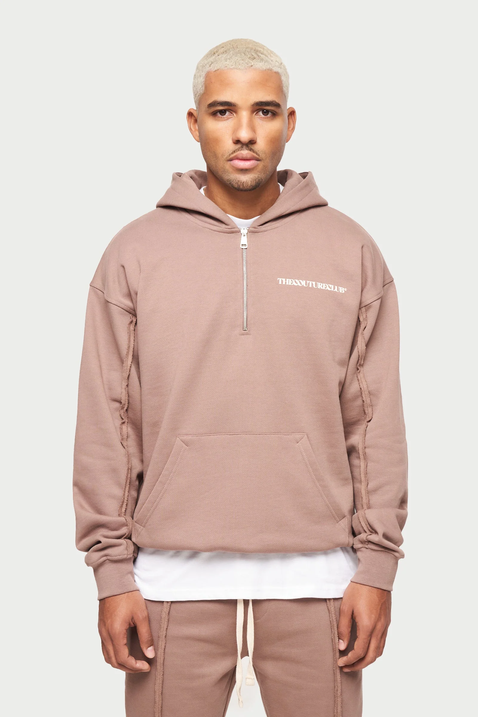 RAW SEAM QUARTER ZIP HOODIE - MOCHA - Image 5