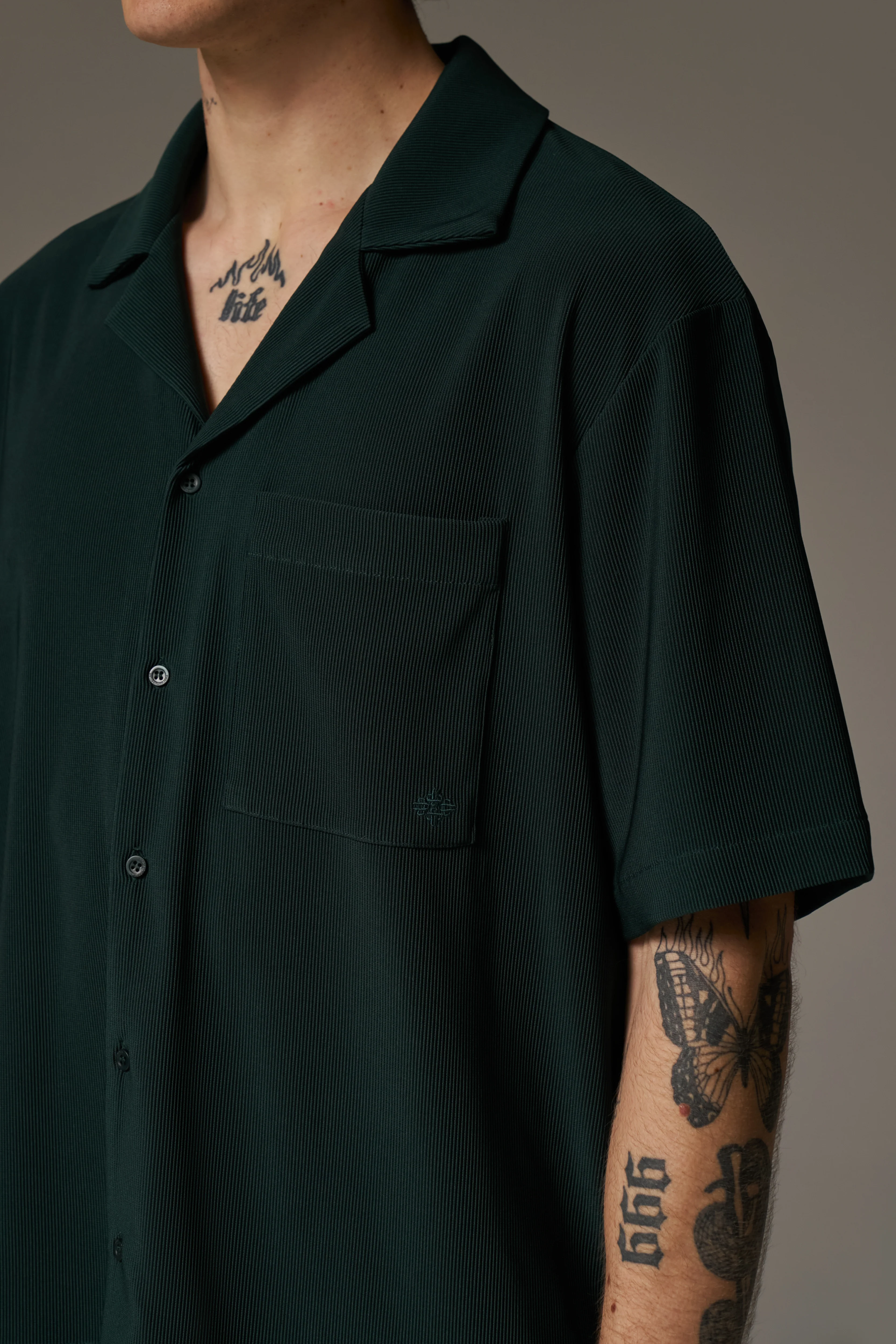 RIB BUTTON THROUGH SHIRT - GREEN - Image 4