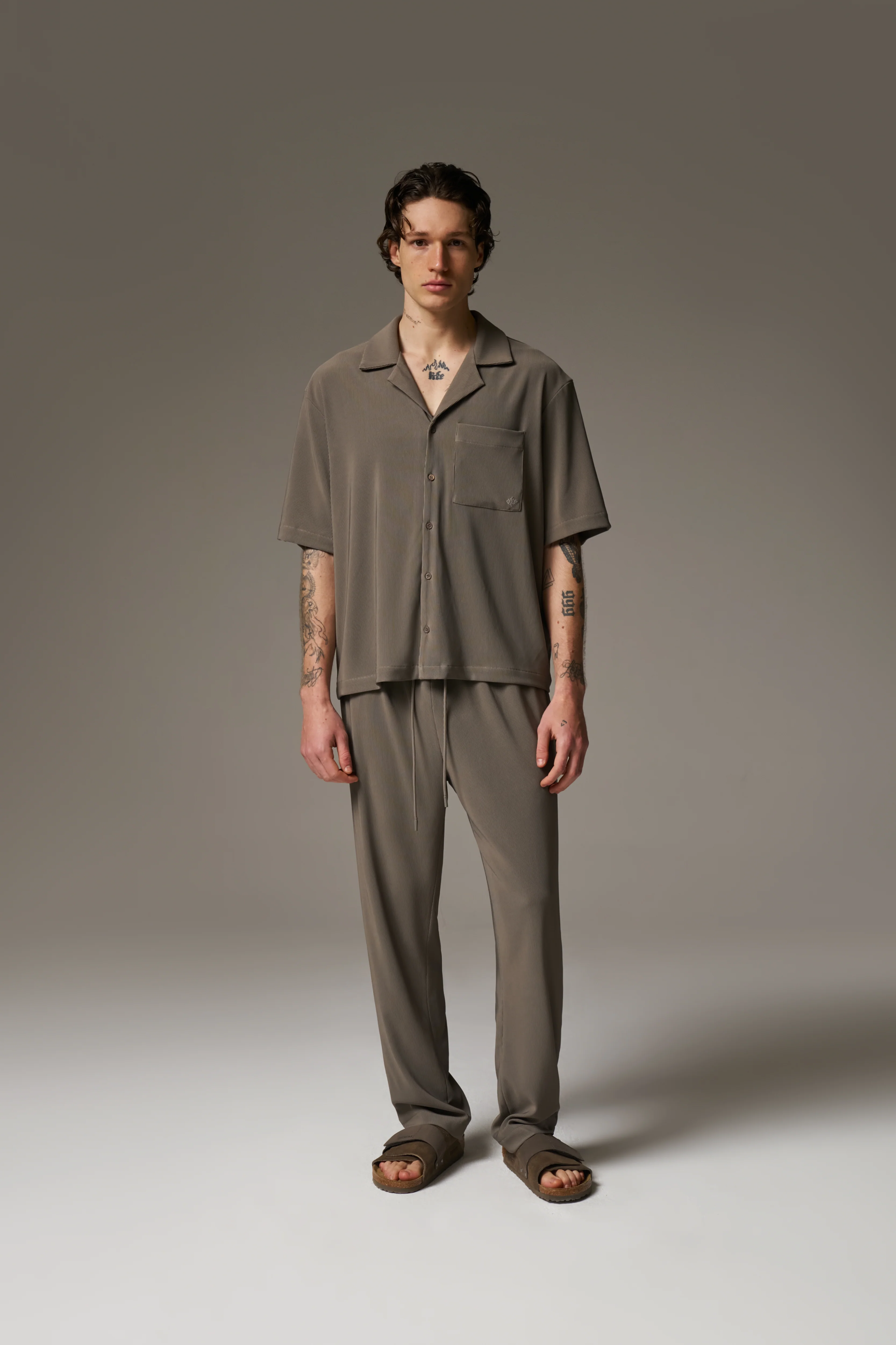 RIB BUTTON THROUGH SHIRT - MINK - Image 3