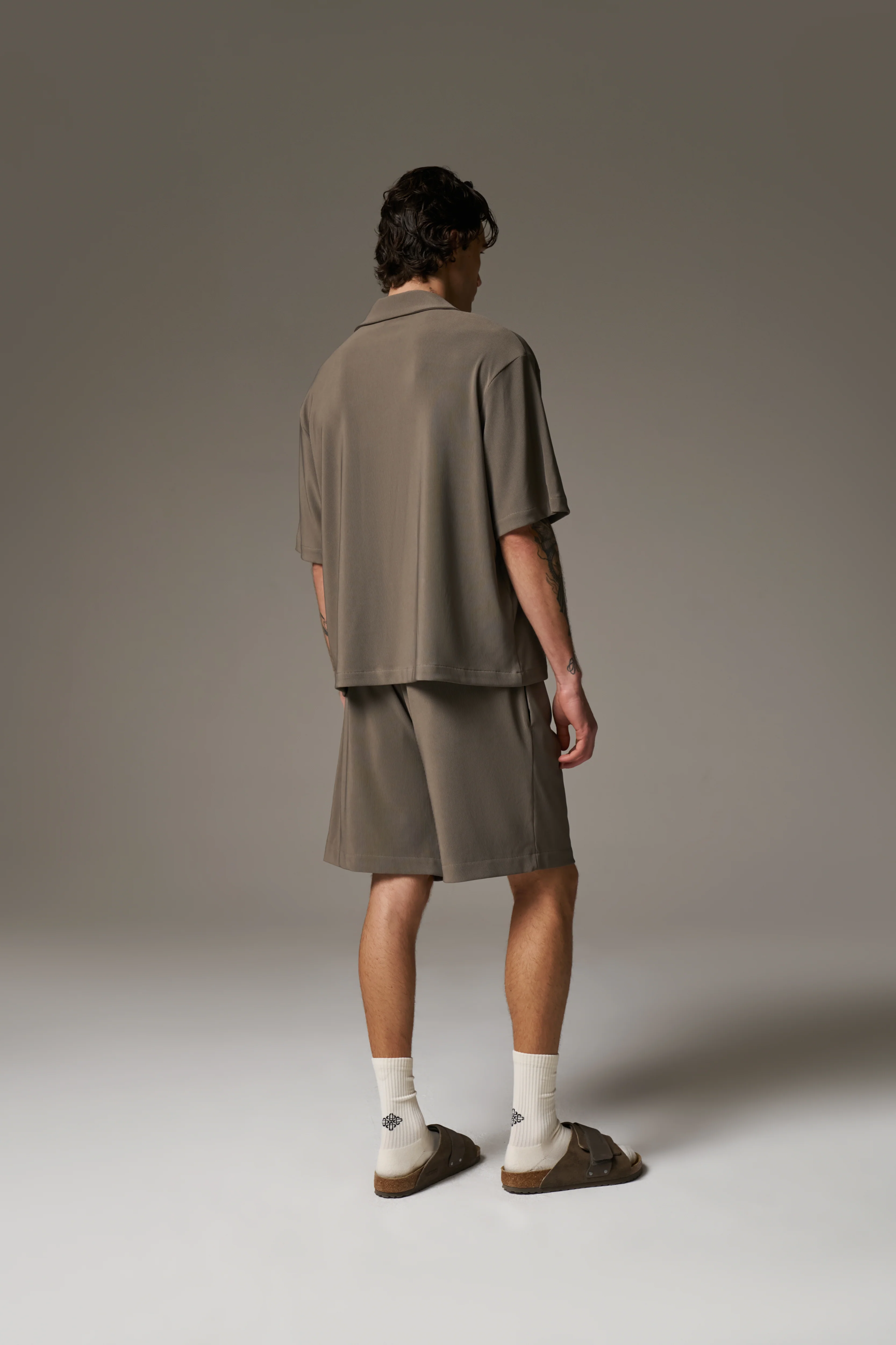 RIB BUTTON THROUGH SHIRT - MINK - Image 7