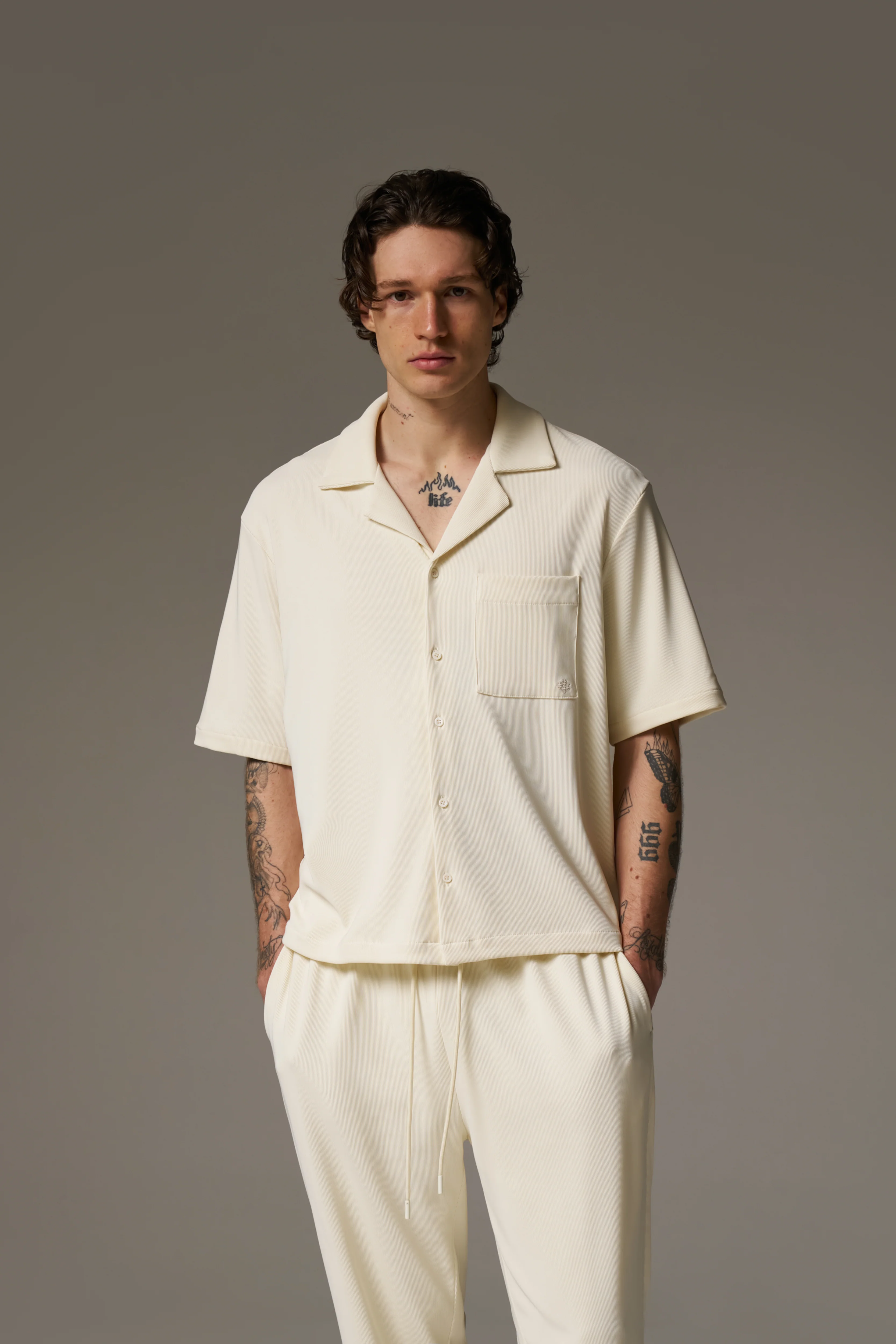 RIB BUTTON THROUGH SHIRT - OFF WHITE - Image 4