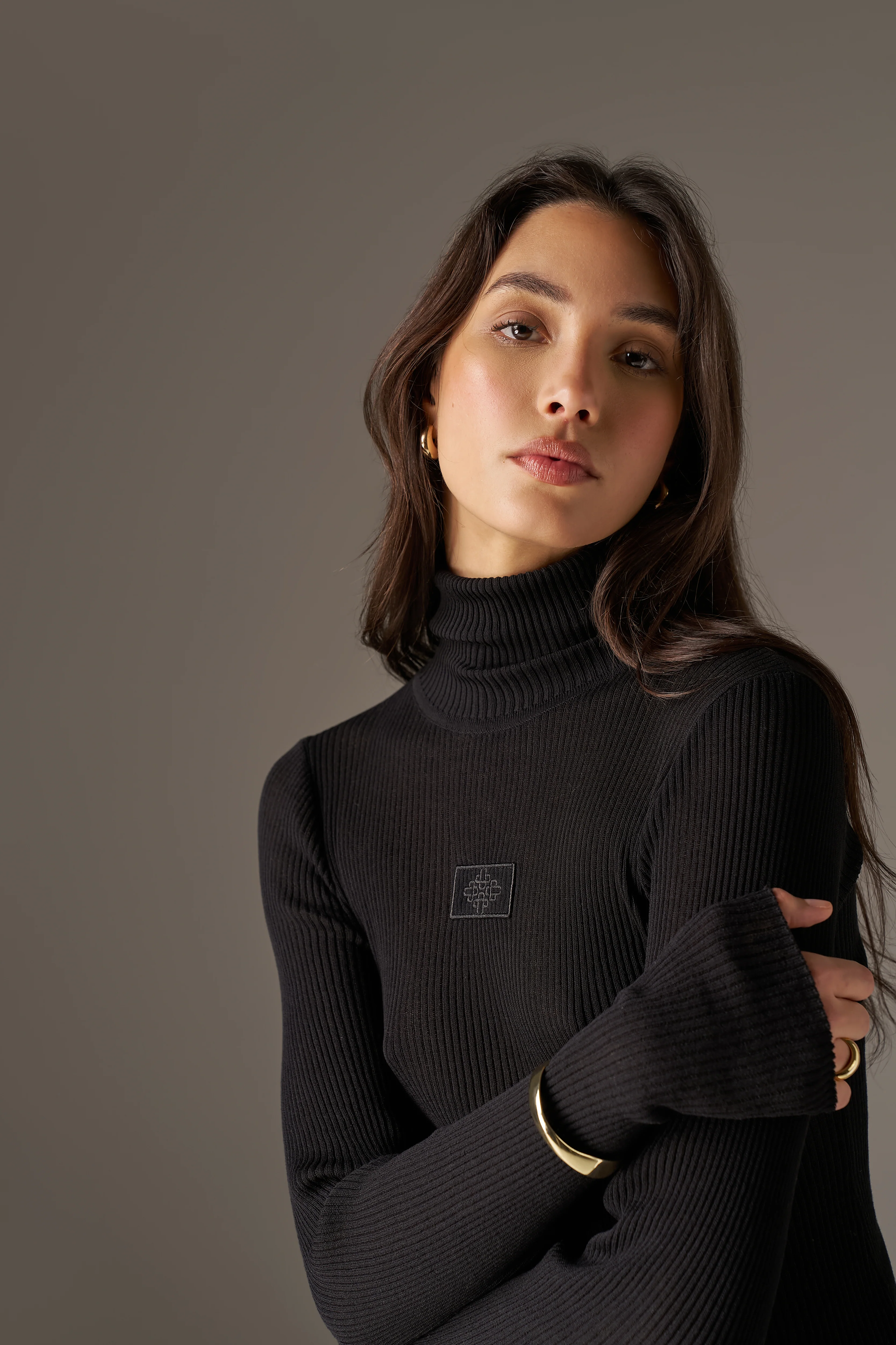 RIBBED ROLL NECK TOP - BLACK - Image 6