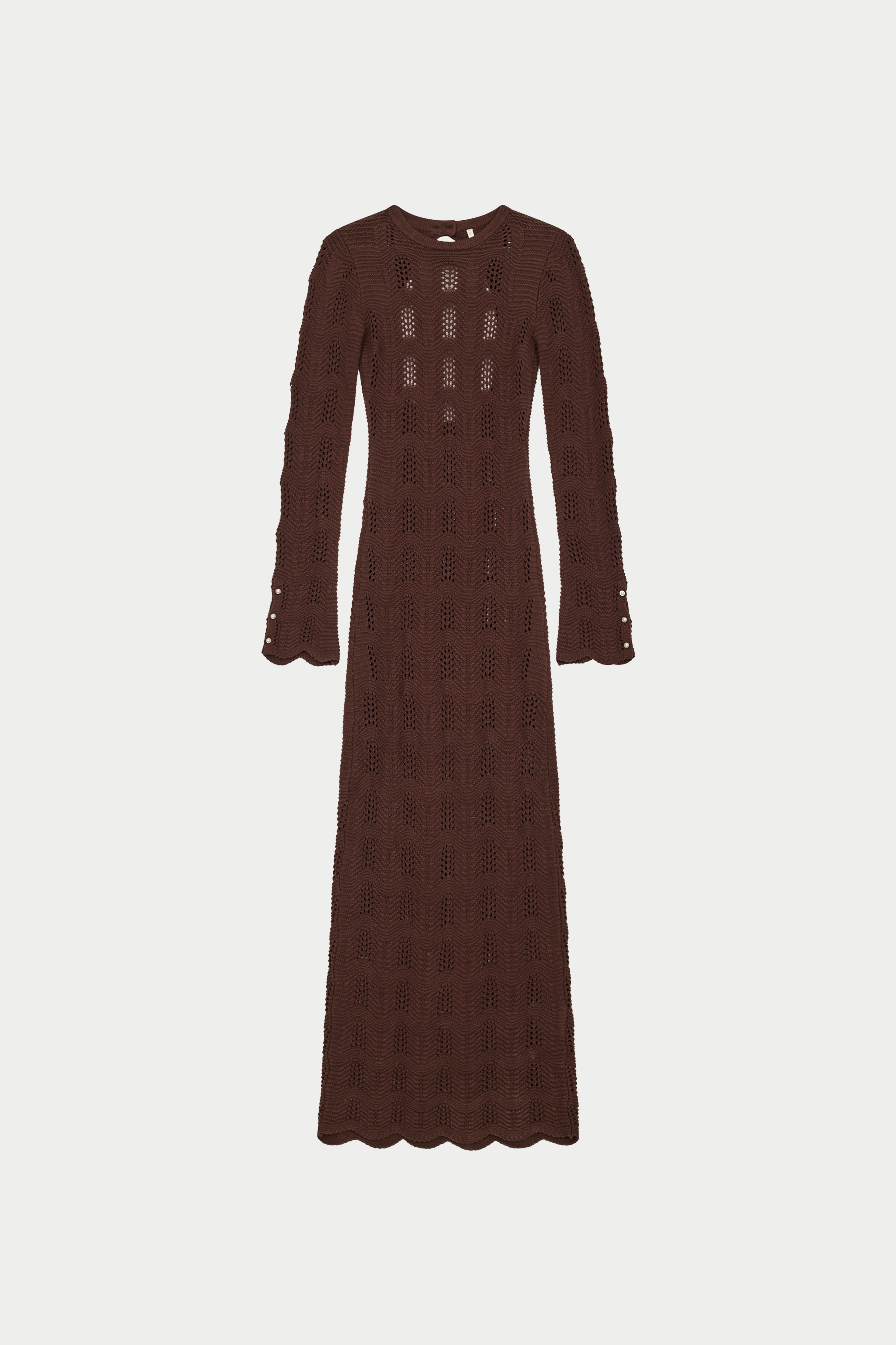 SCALLOP EDGE KNITTED MAXI DRESS - CHOCOLATE - Image 9