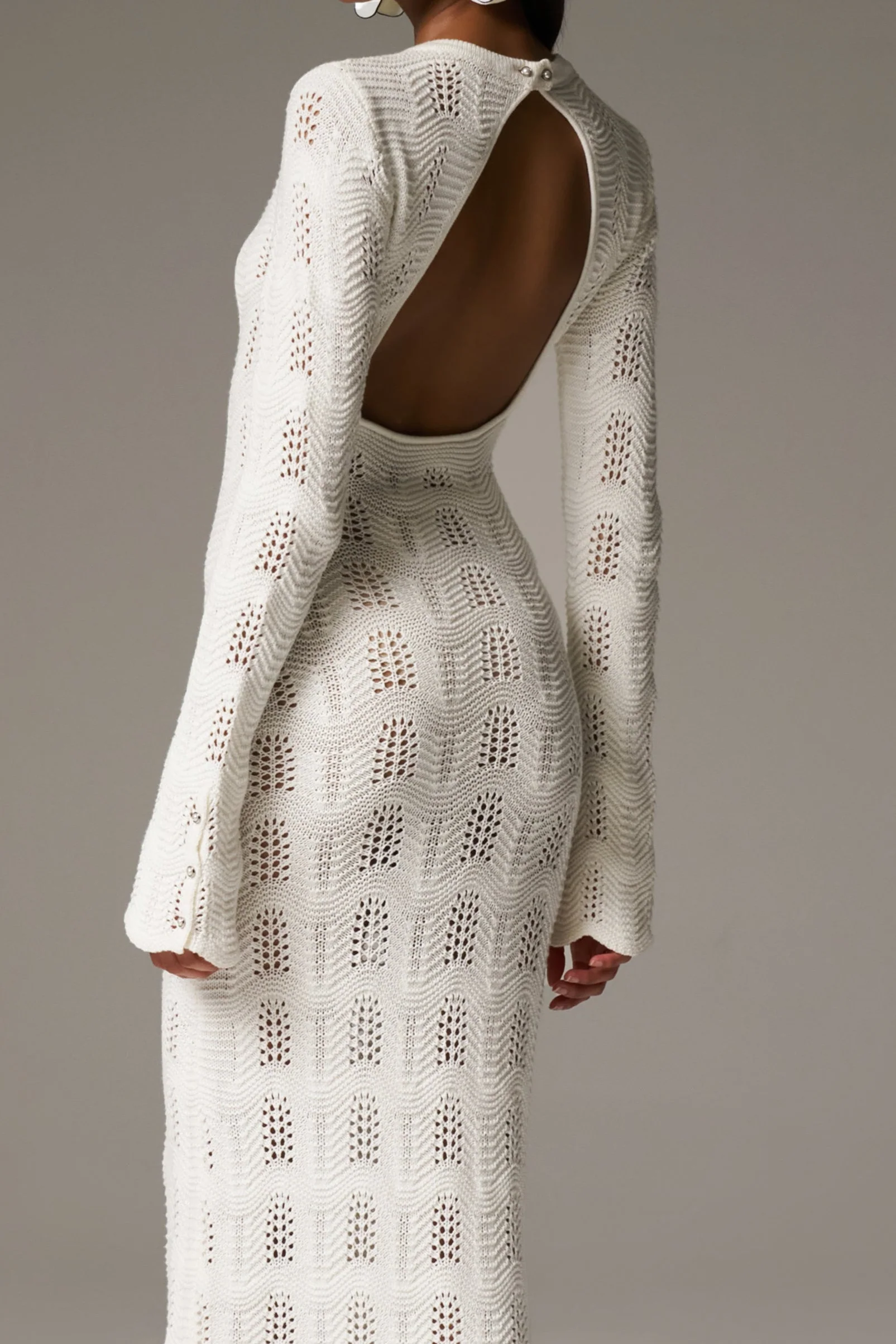 SCALLOP EDGE KNITTED MAXI DRESS - OFF WHITE - Image 8