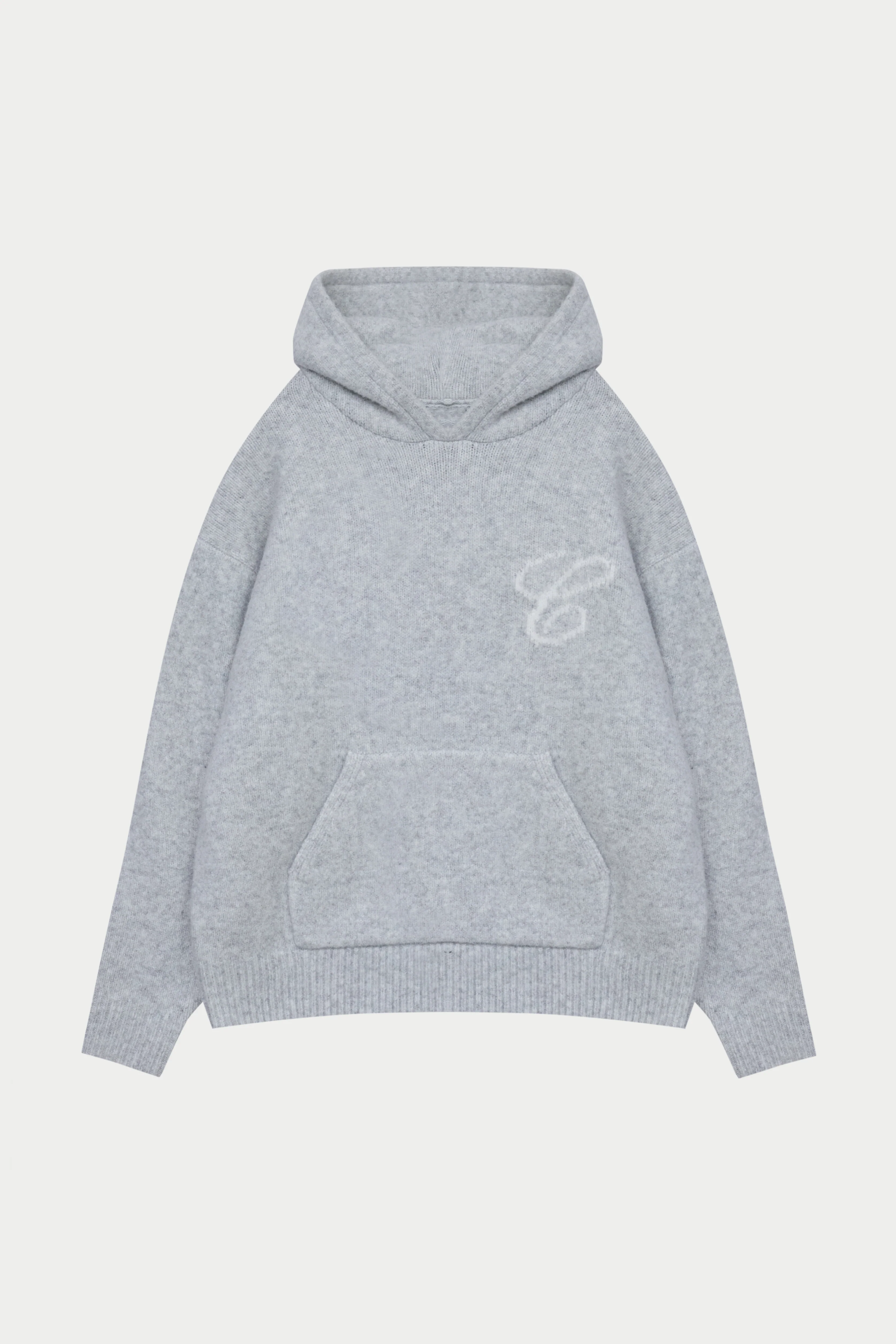 SCRIPT LOGO GRAPHIC KNITTED HOODIE - GREY MARL - Image 7