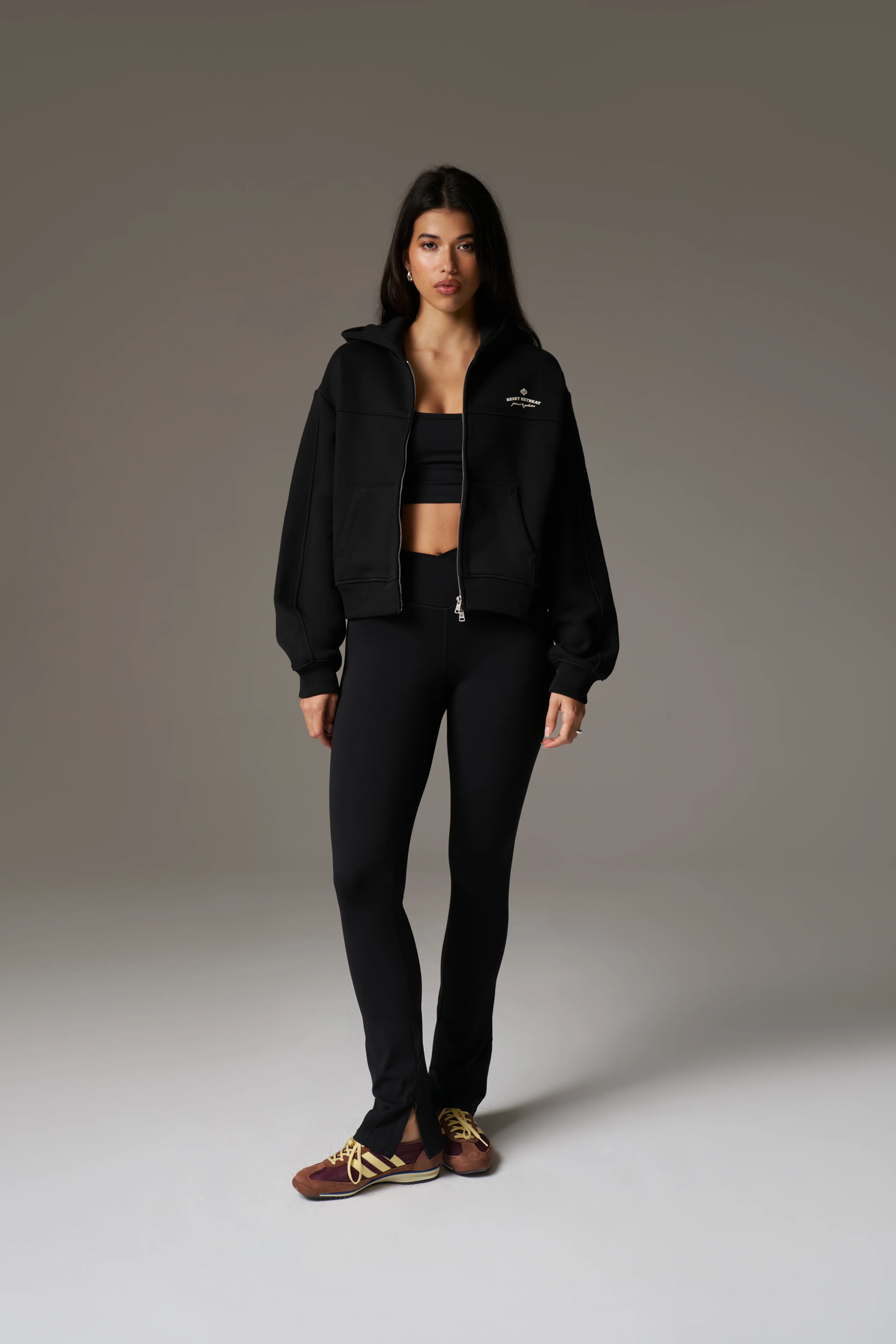 SCULPTING STRETCH ZIP HEM LEGGINGS - BLACK - Image 10