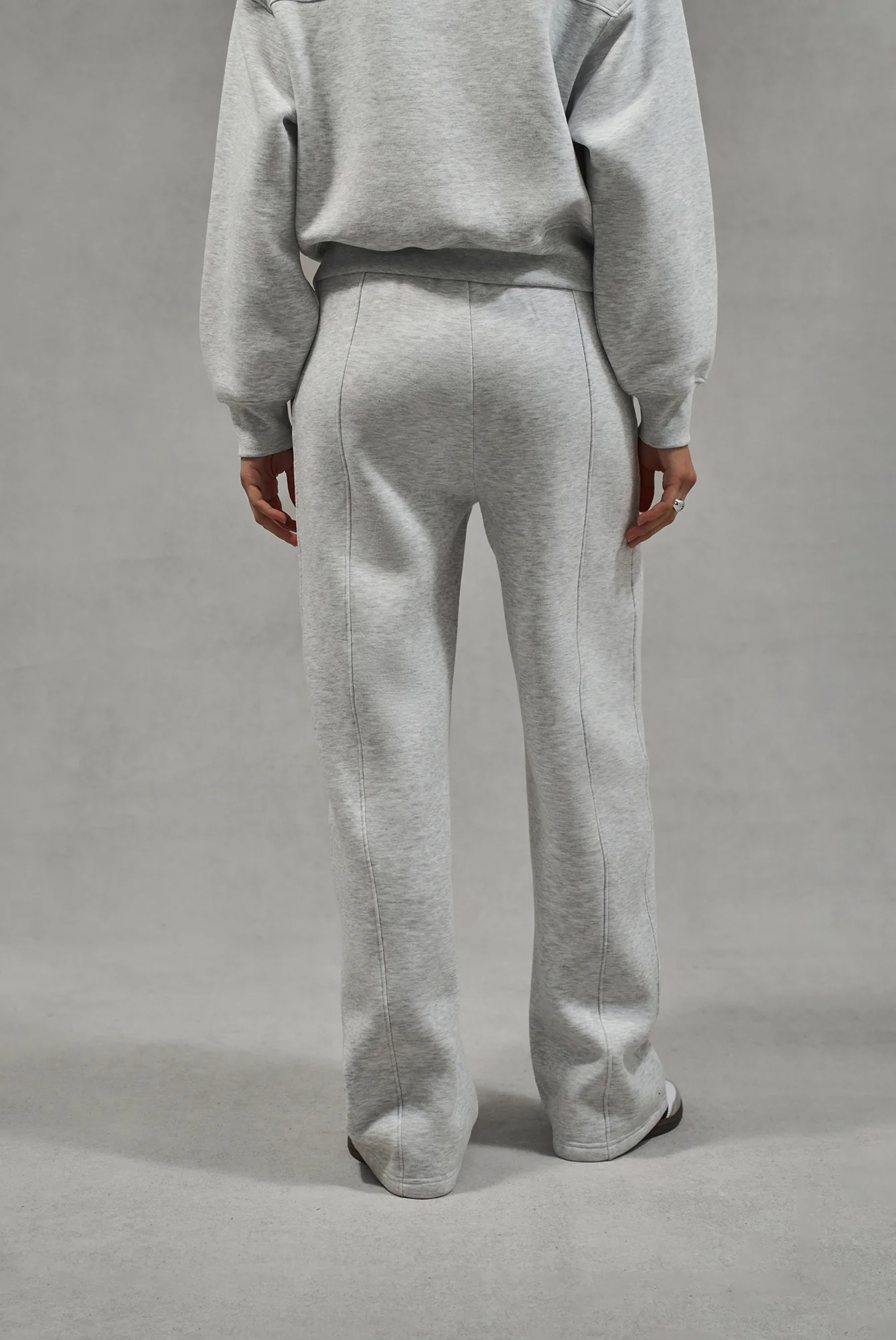 SEAM DETAIL CROSSOVER WAISTBAND JOGGERS - GREY MARL - Image 3