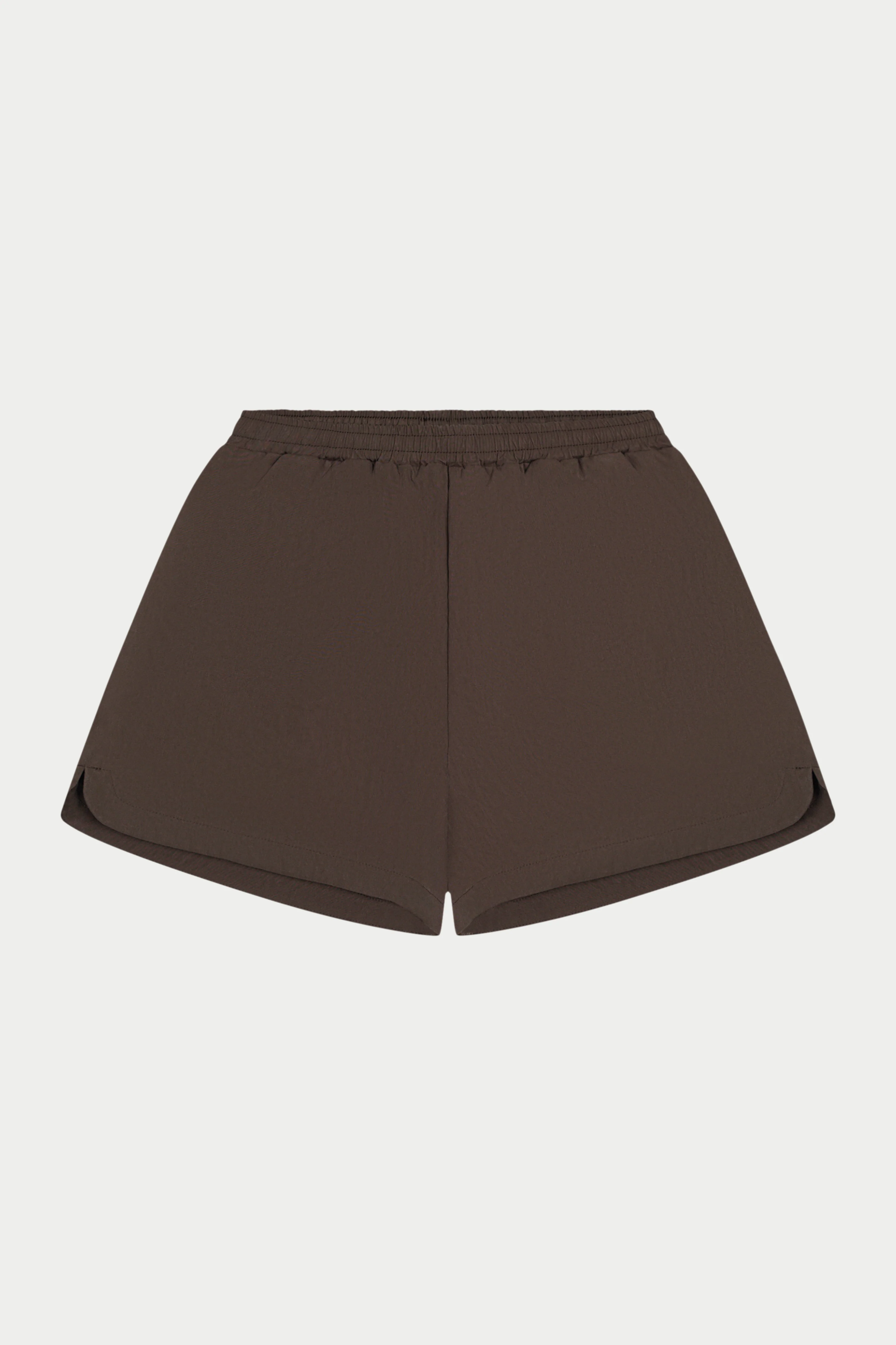 SHELL ELASTICATED SHORTS - BROWN
