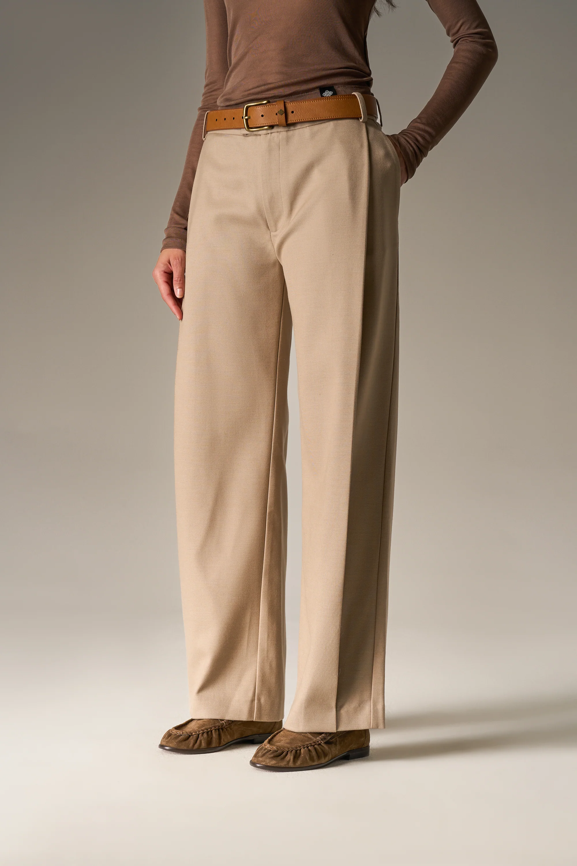 SIDE PLEAT WIDE LEG TAILORED TROUSERS - BEIGE - Image 2