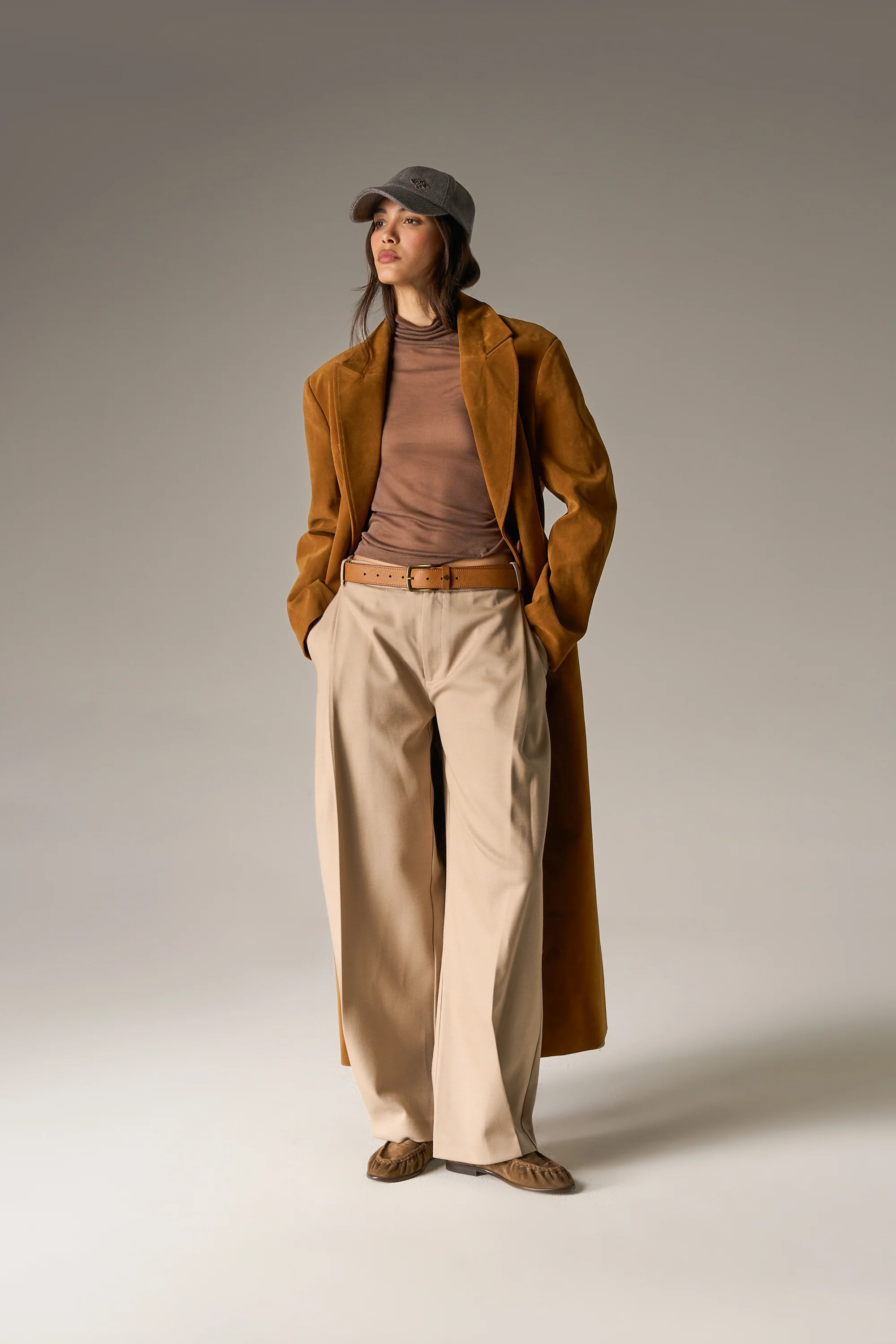 SIDE PLEAT WIDE LEG TAILORED TROUSERS - BEIGE - Image 3
