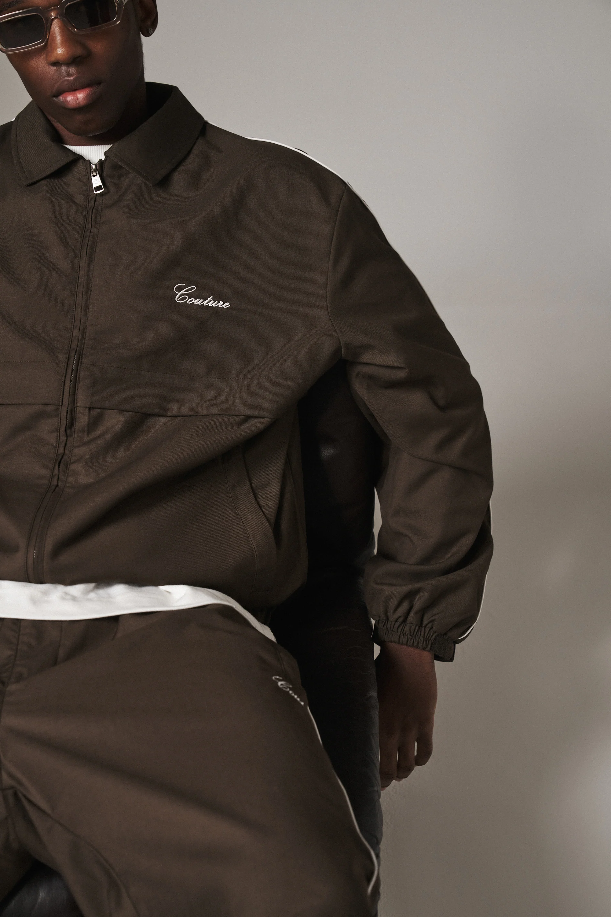 SMART PIPED TRACK JACKET - BROWN - Image 7