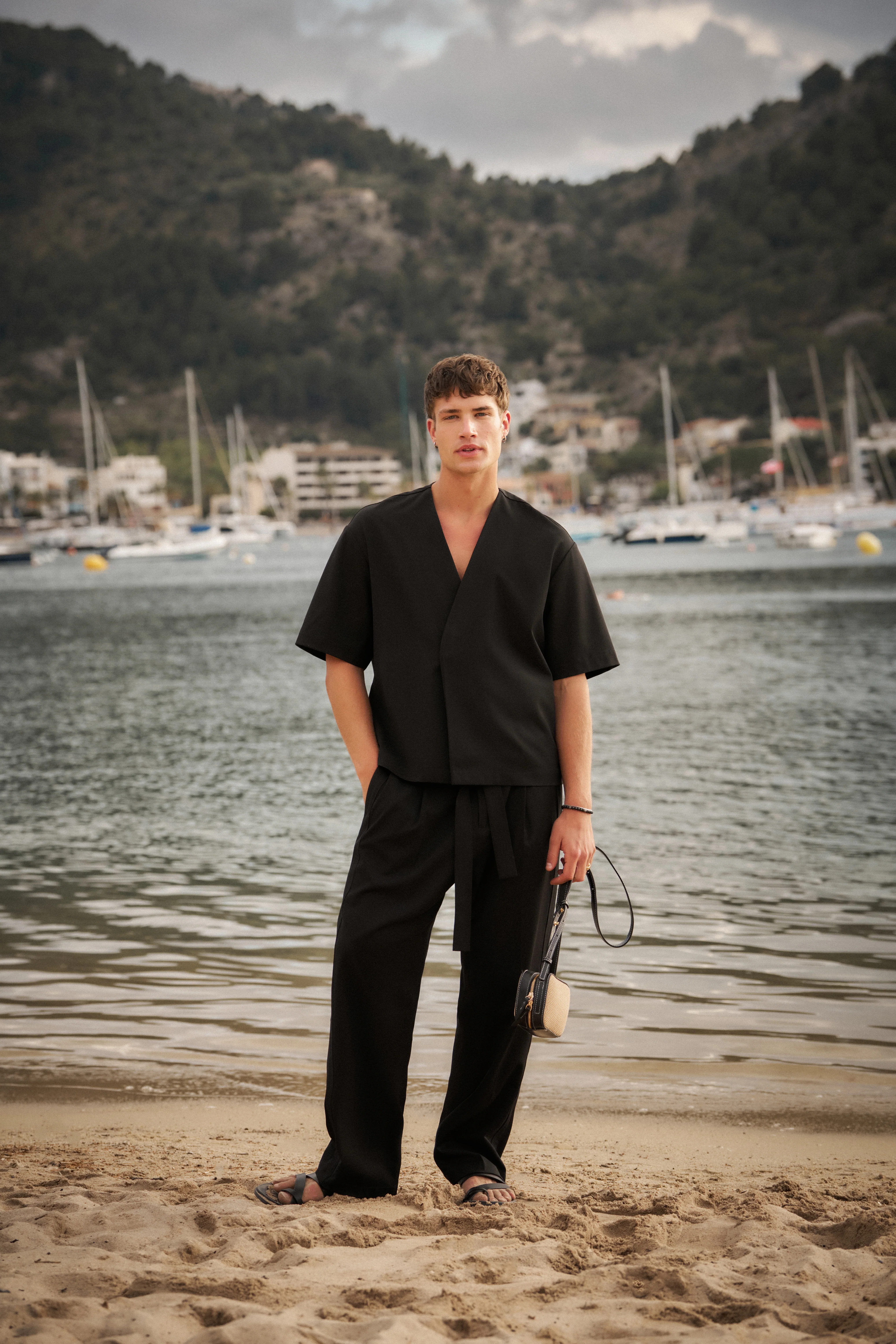 SMART TIE BELTED TROUSERS - BLACK - Image 2
