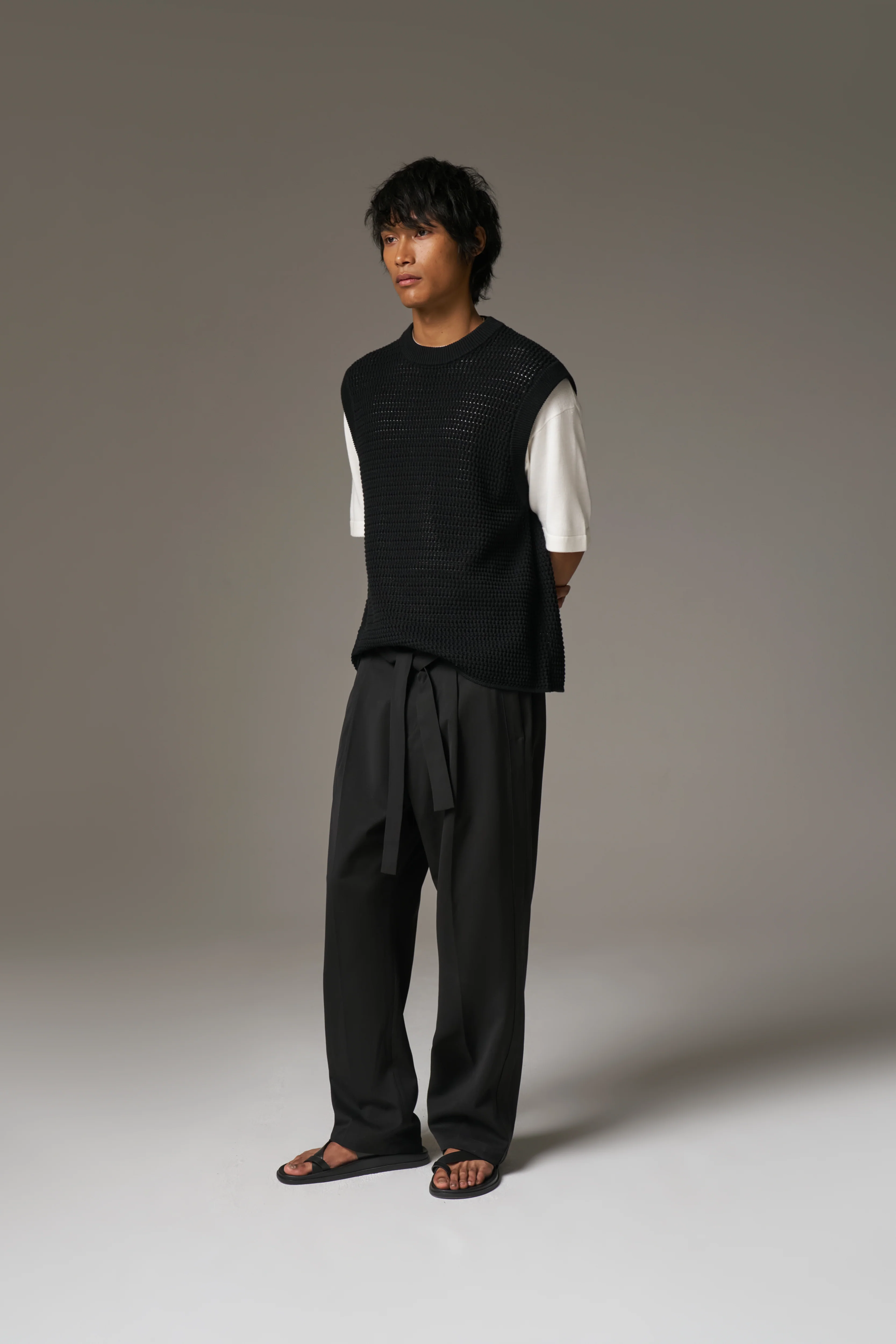SMART TIE BELTED TROUSERS - BLACK - Image 4