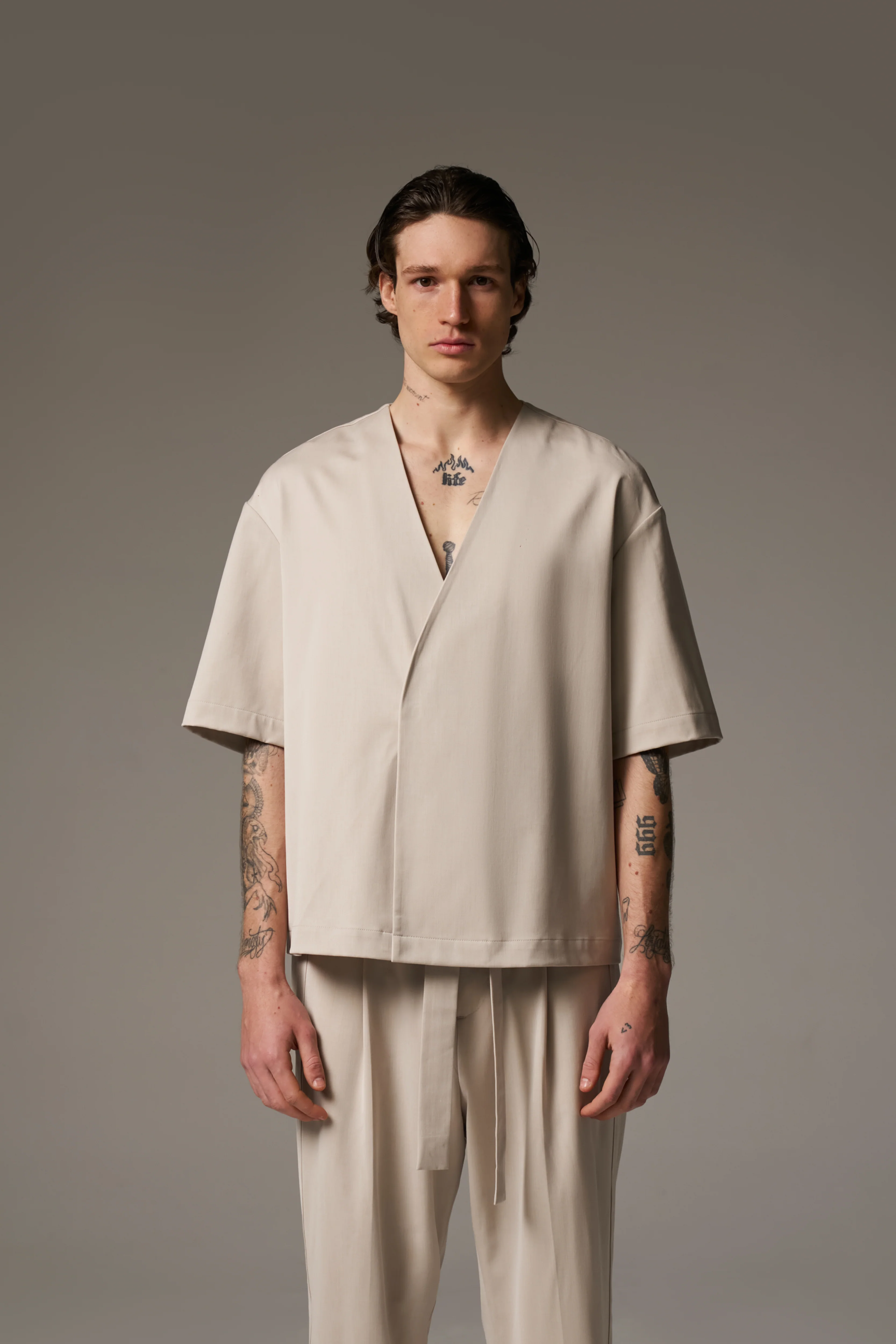 SMART WOVEN SHIRT - STONE - Image 5