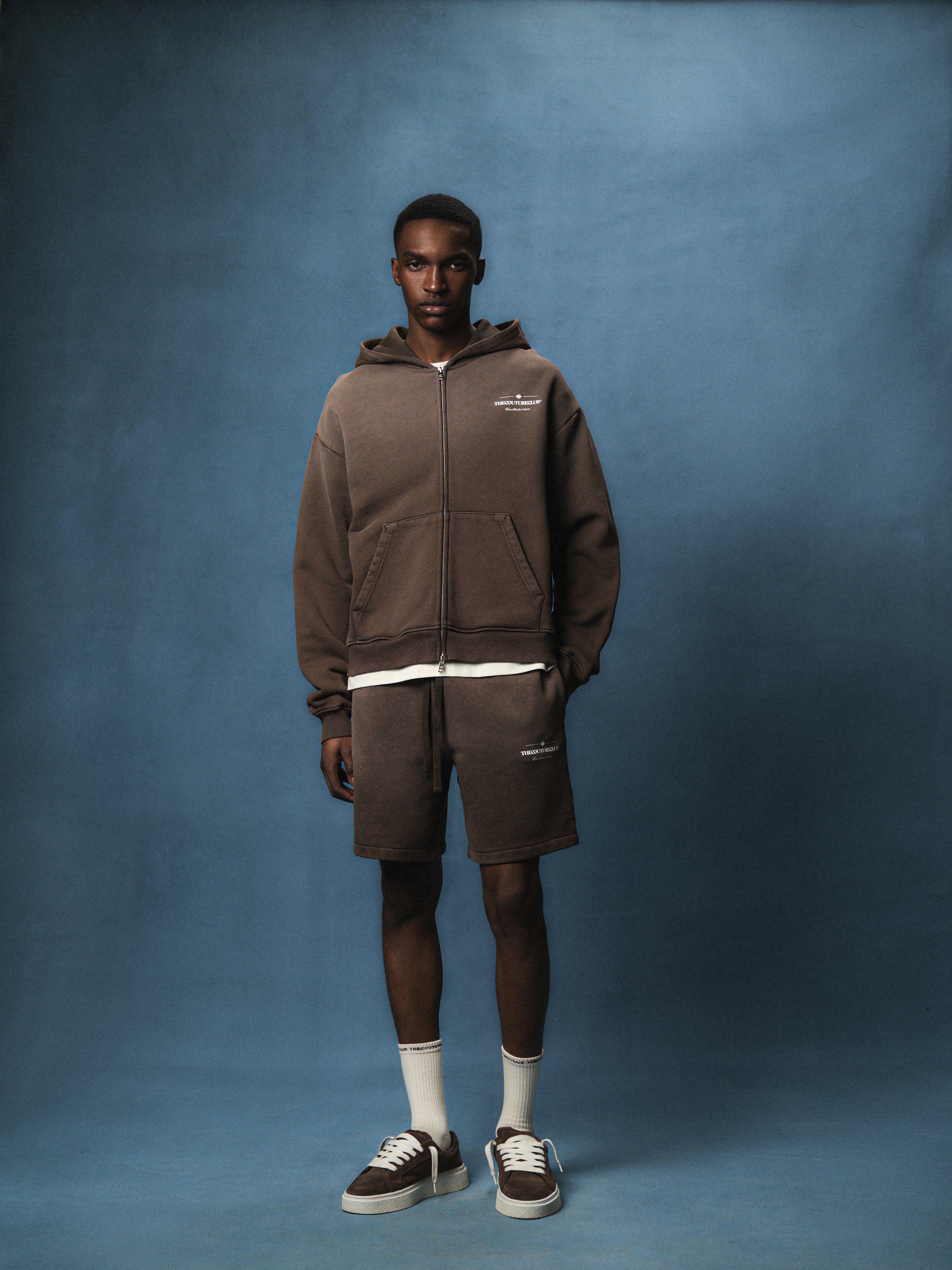 SPRAY WASH COPYRIGHT MULTI GRAPHIC ZIP THROUGH HOODIE - BROWN - Image 3