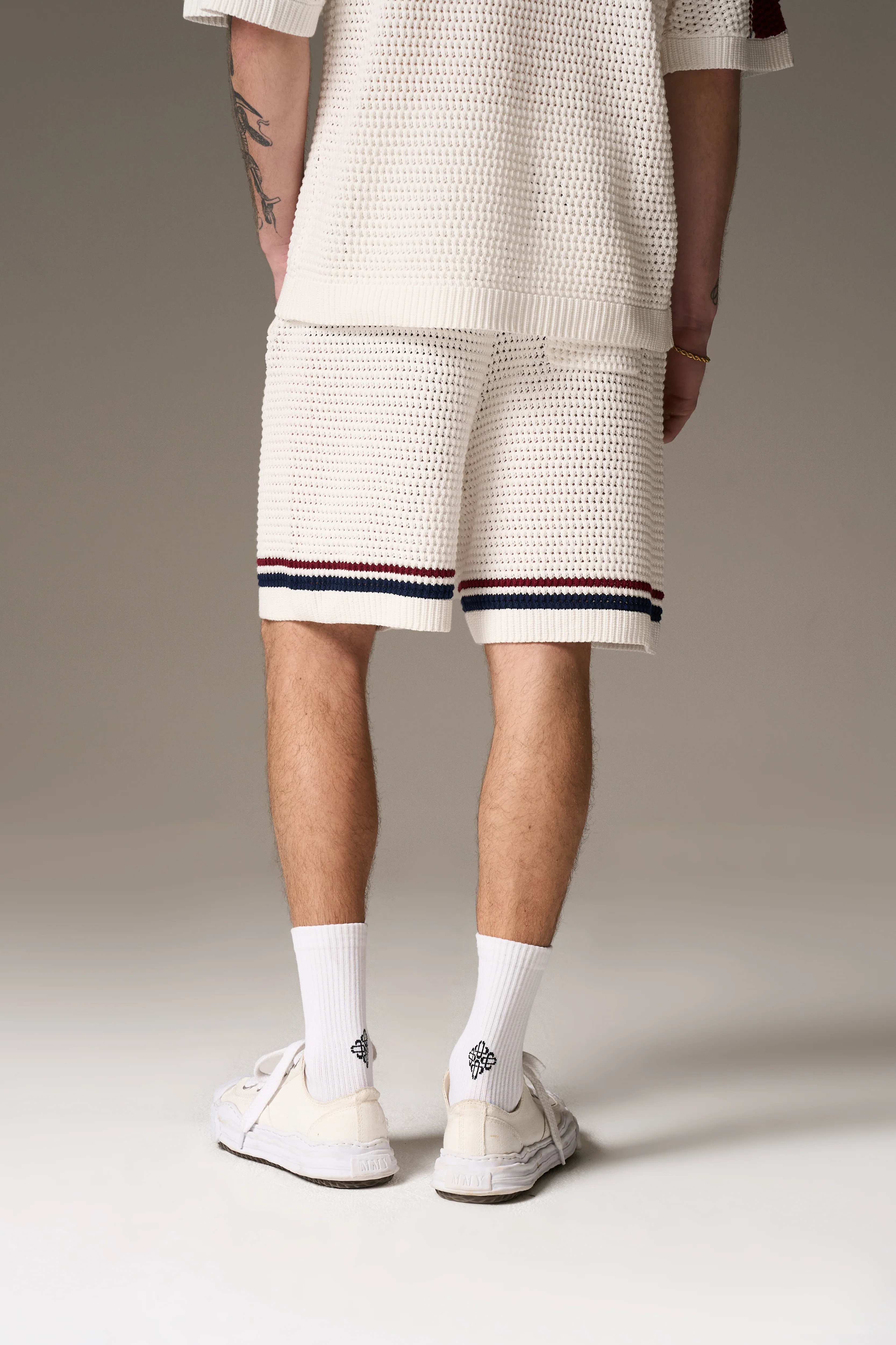 STRIPE CROCHET KNIT SHORTS - BURGUNDY - Image 5