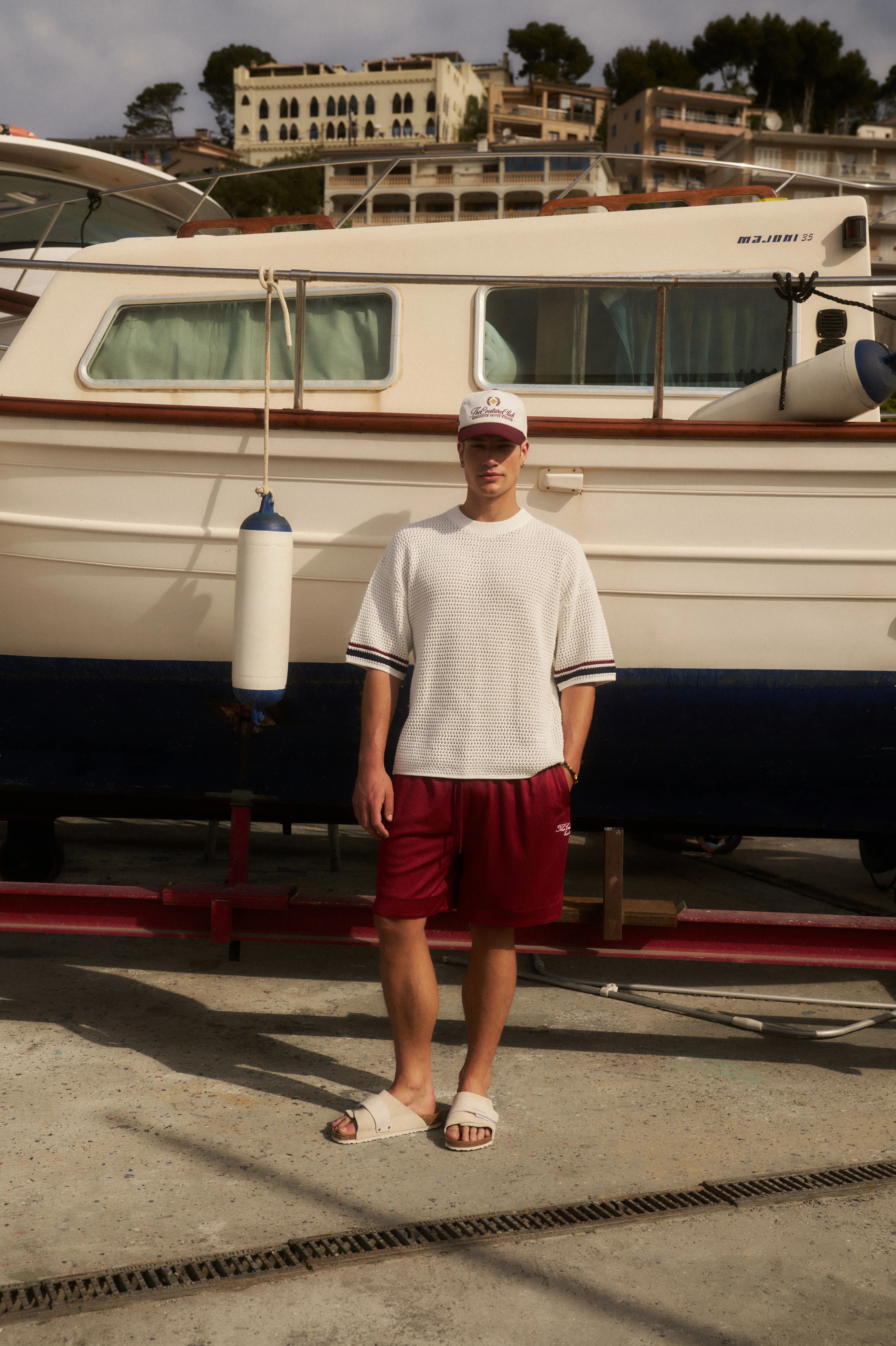 STRIPE CROCHET KNIT T-SHIRT - BURGUNDY - Image 3