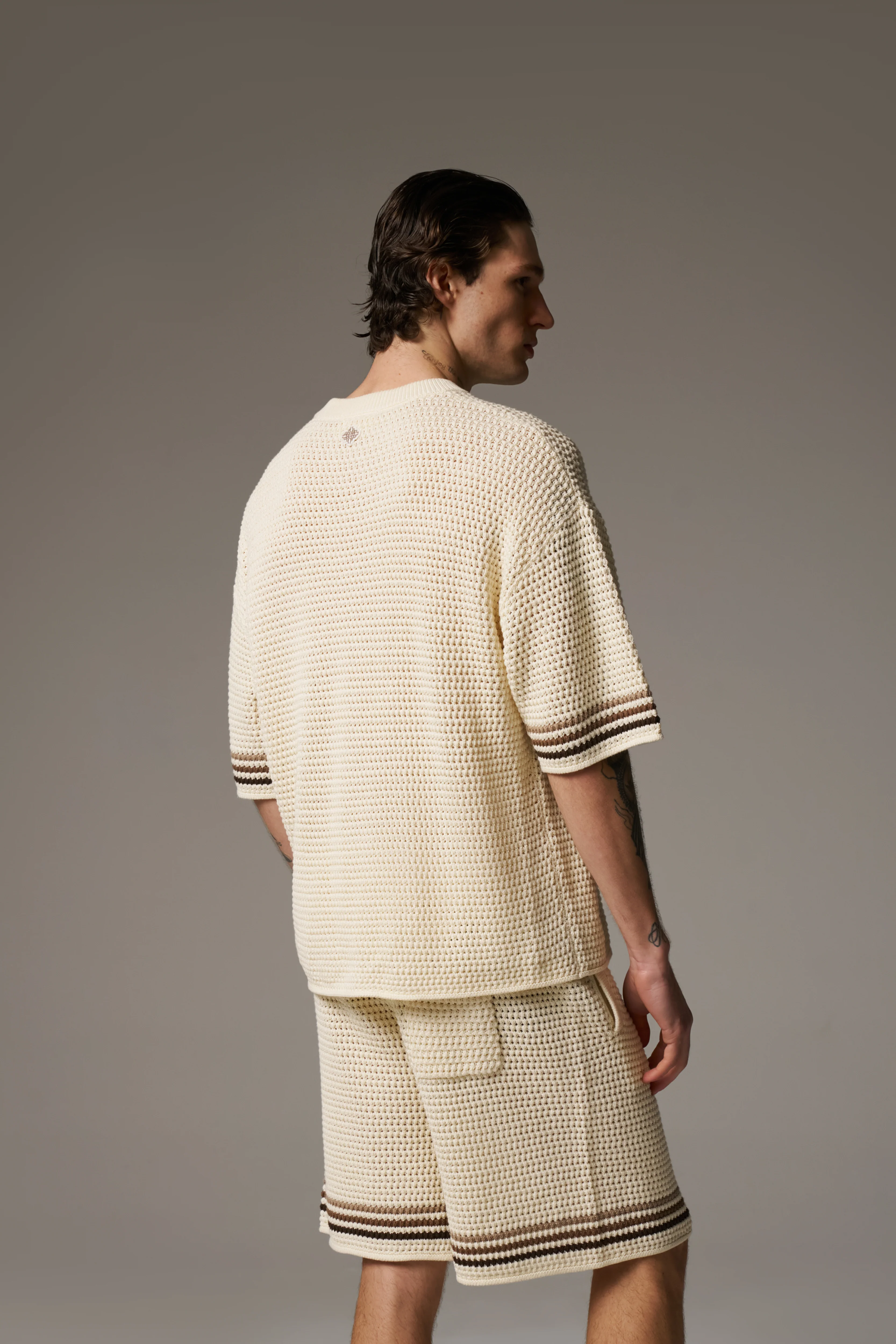 STRIPE CROCHET KNIT T-SHIRT - OFF WHITE - Image 6