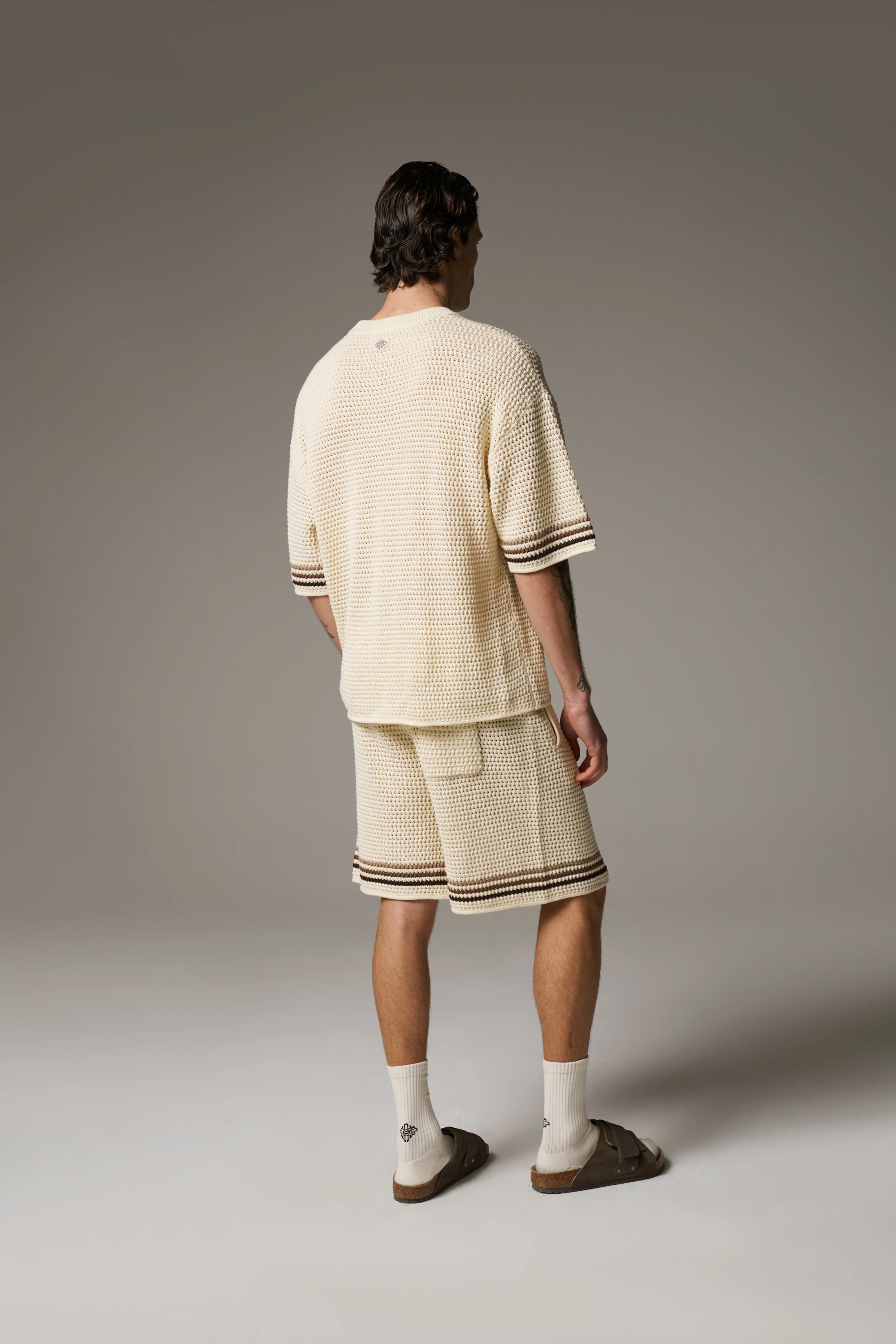 STRIPE CROCHET KNIT T-SHIRT - OFF WHITE - Image 7