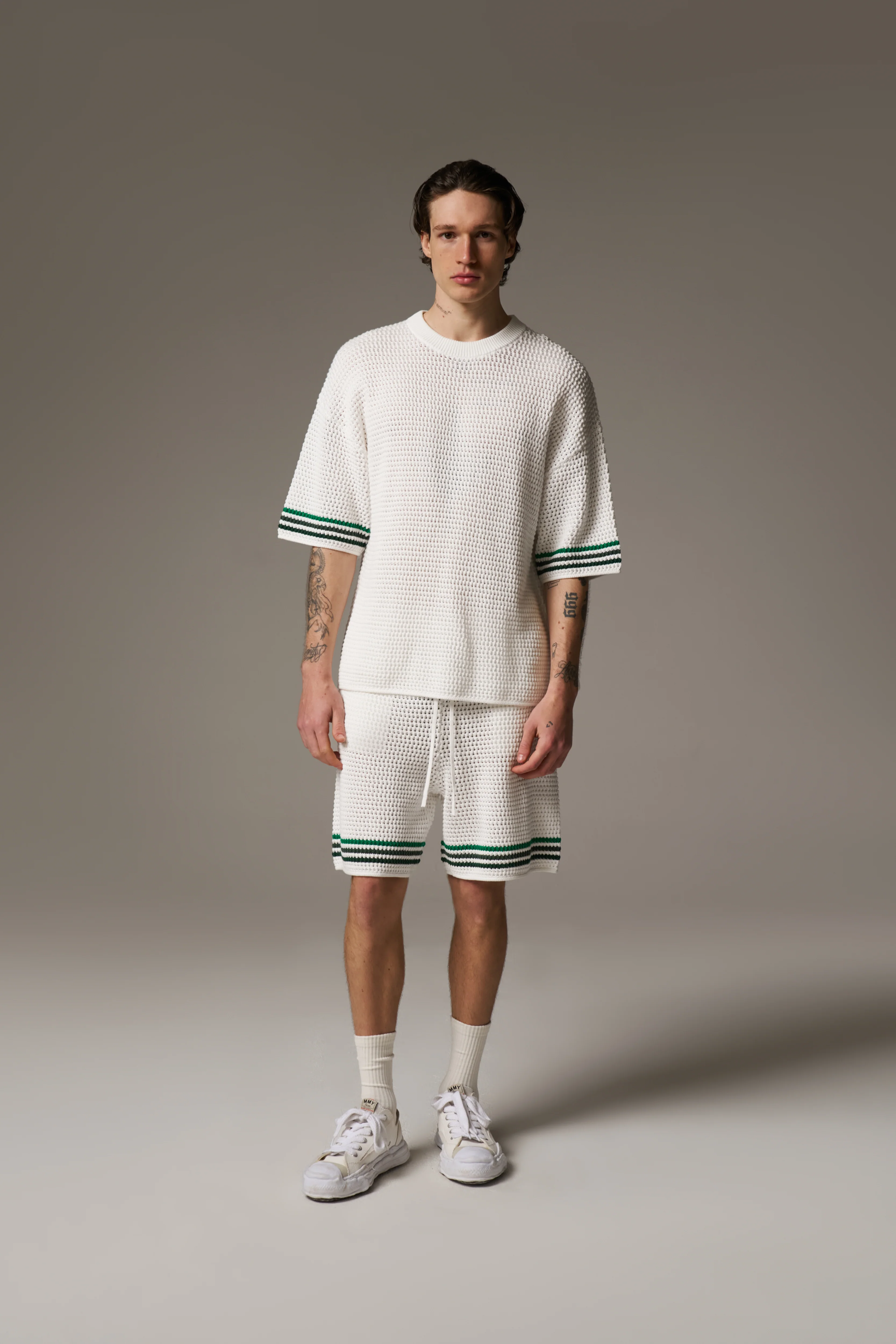 STRIPE CROCHET KNIT T-SHIRT - WHITE - Image 3