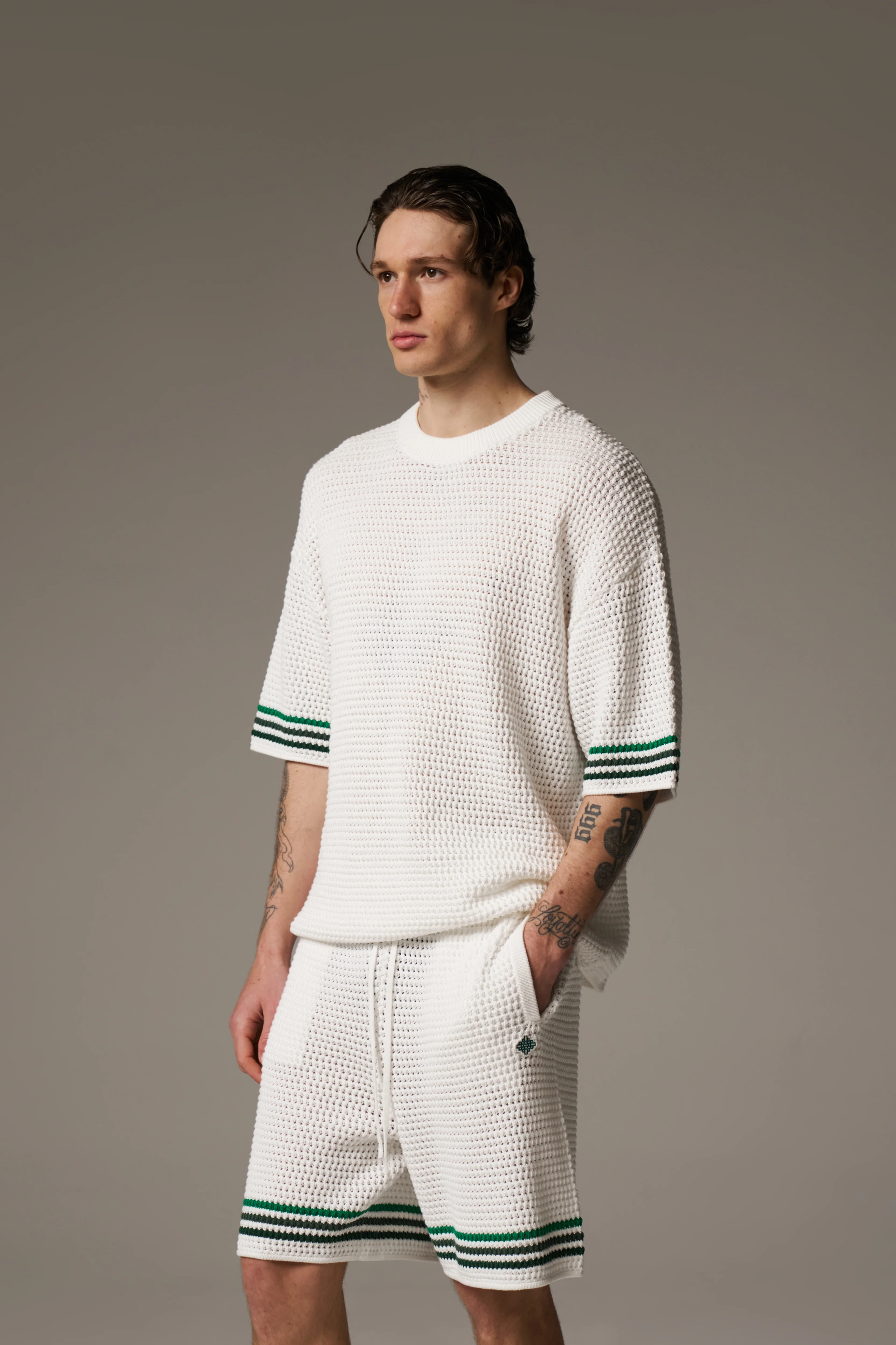 STRIPE CROCHET KNIT T-SHIRT - WHITE - Image 4