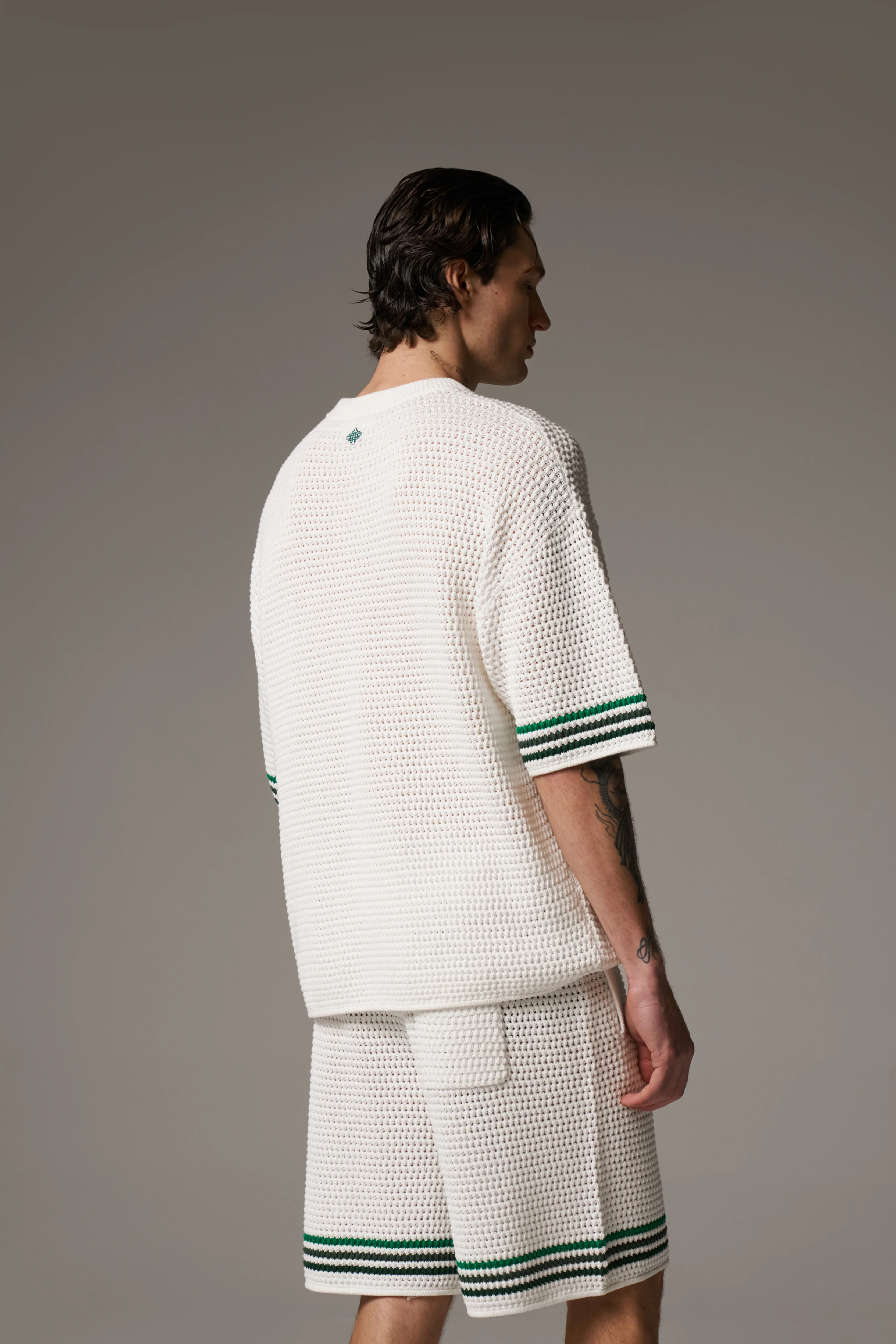 STRIPE CROCHET KNIT T-SHIRT - WHITE - Image 5