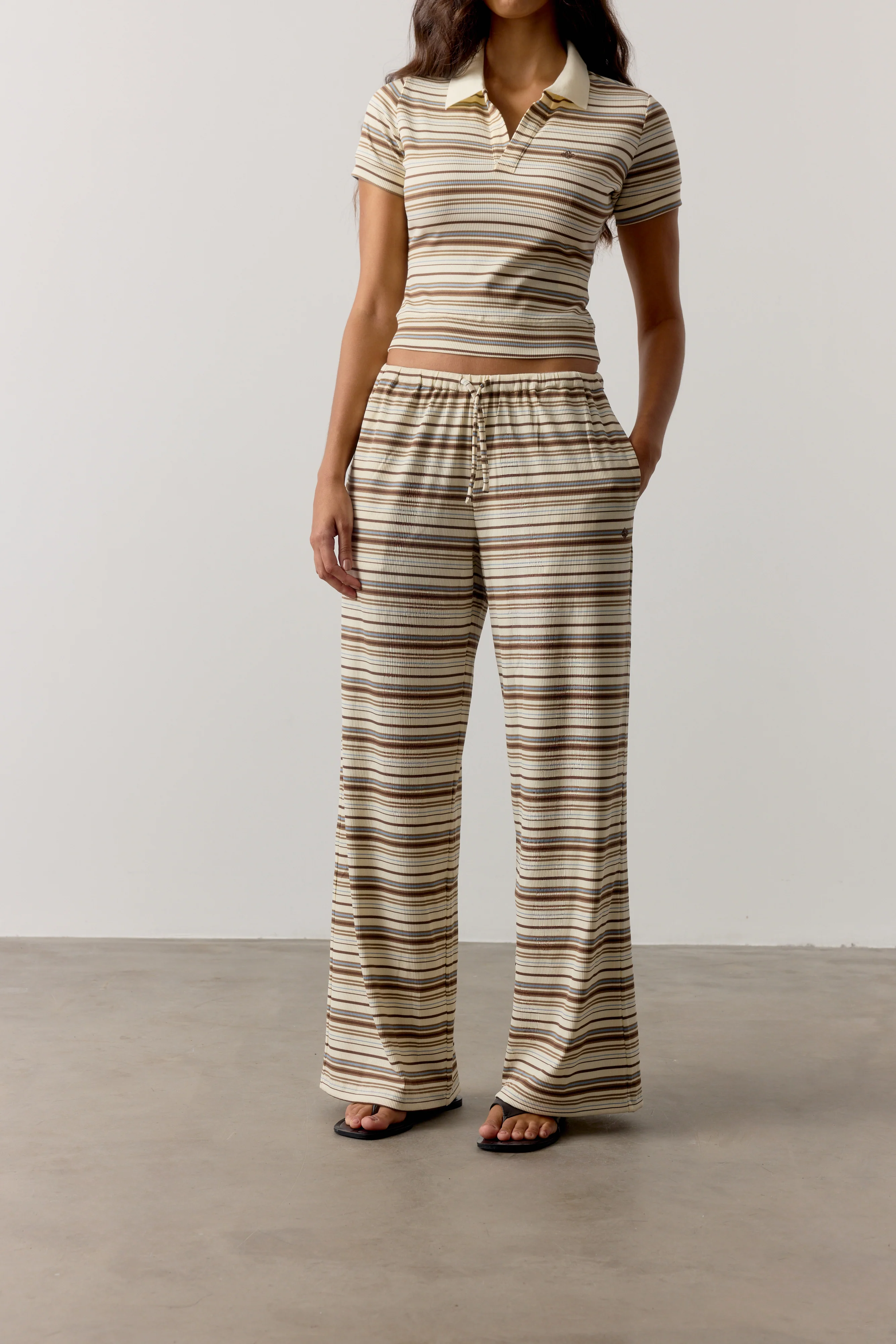 STRIPE WIDE LEG TROUSERS - BEIGE - Image 4