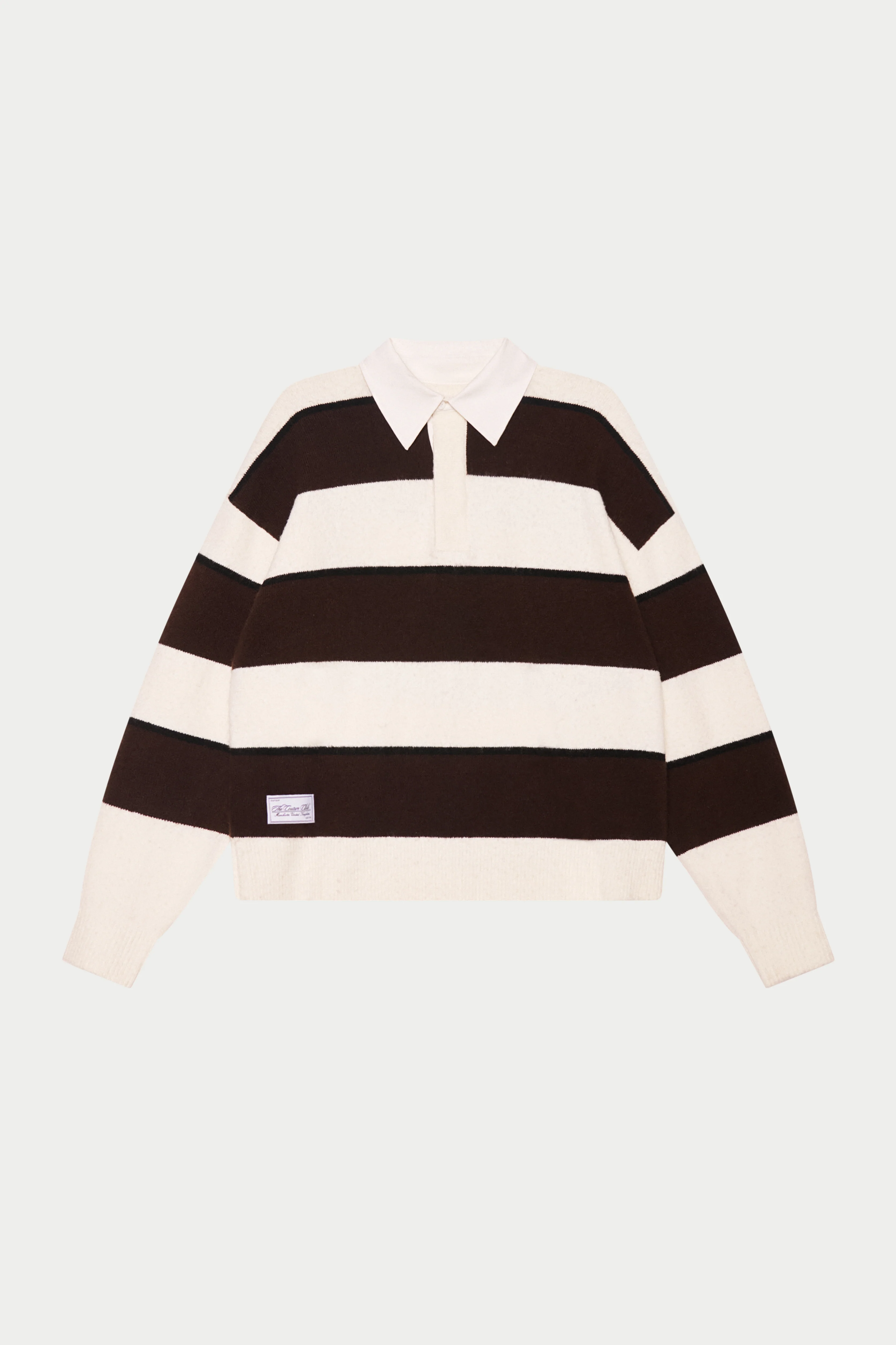 STRIPE CONTRAST COLLAR KNIT CREW - OFF WHITE