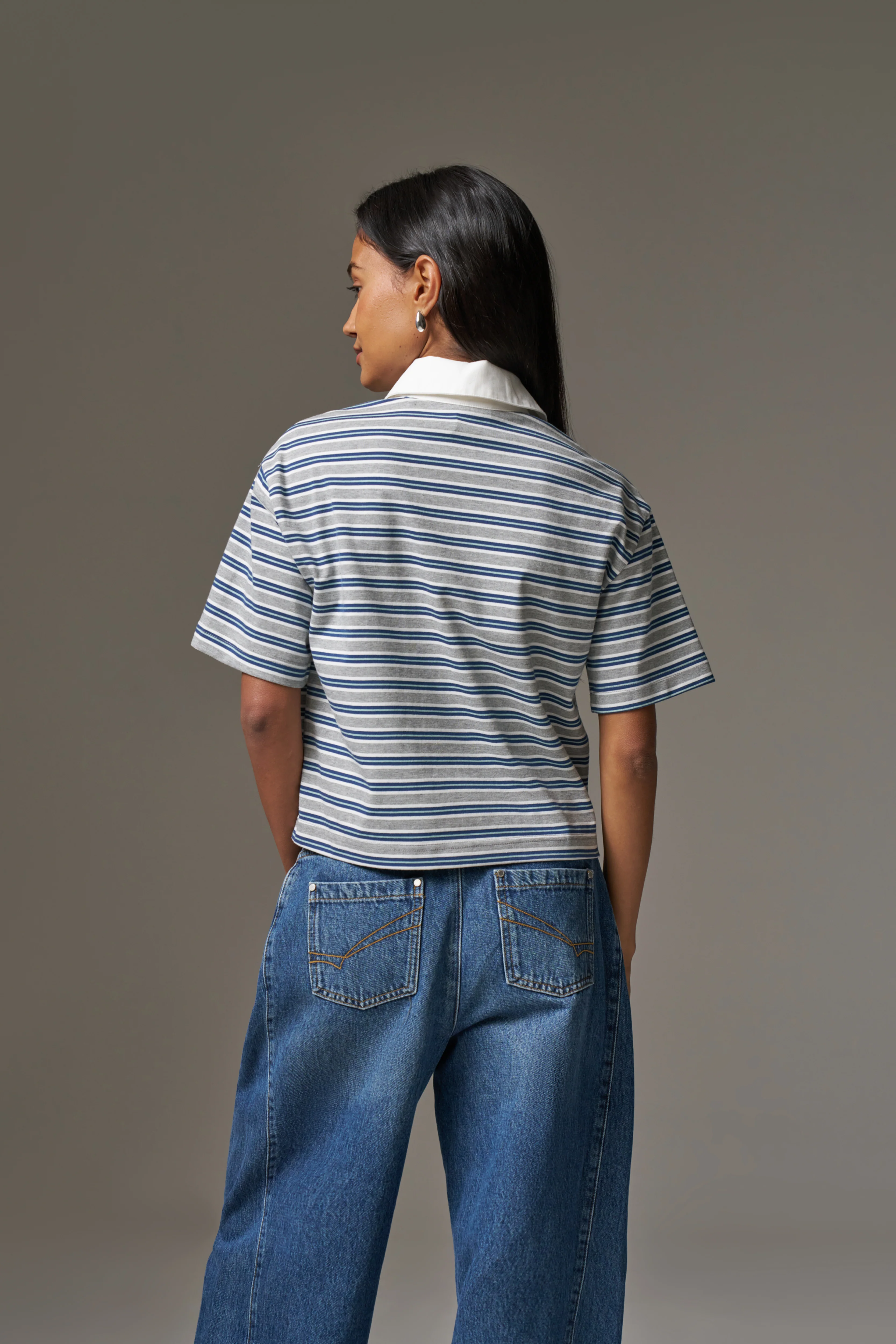 STRIPED POLO TEE - GREY - Image 5