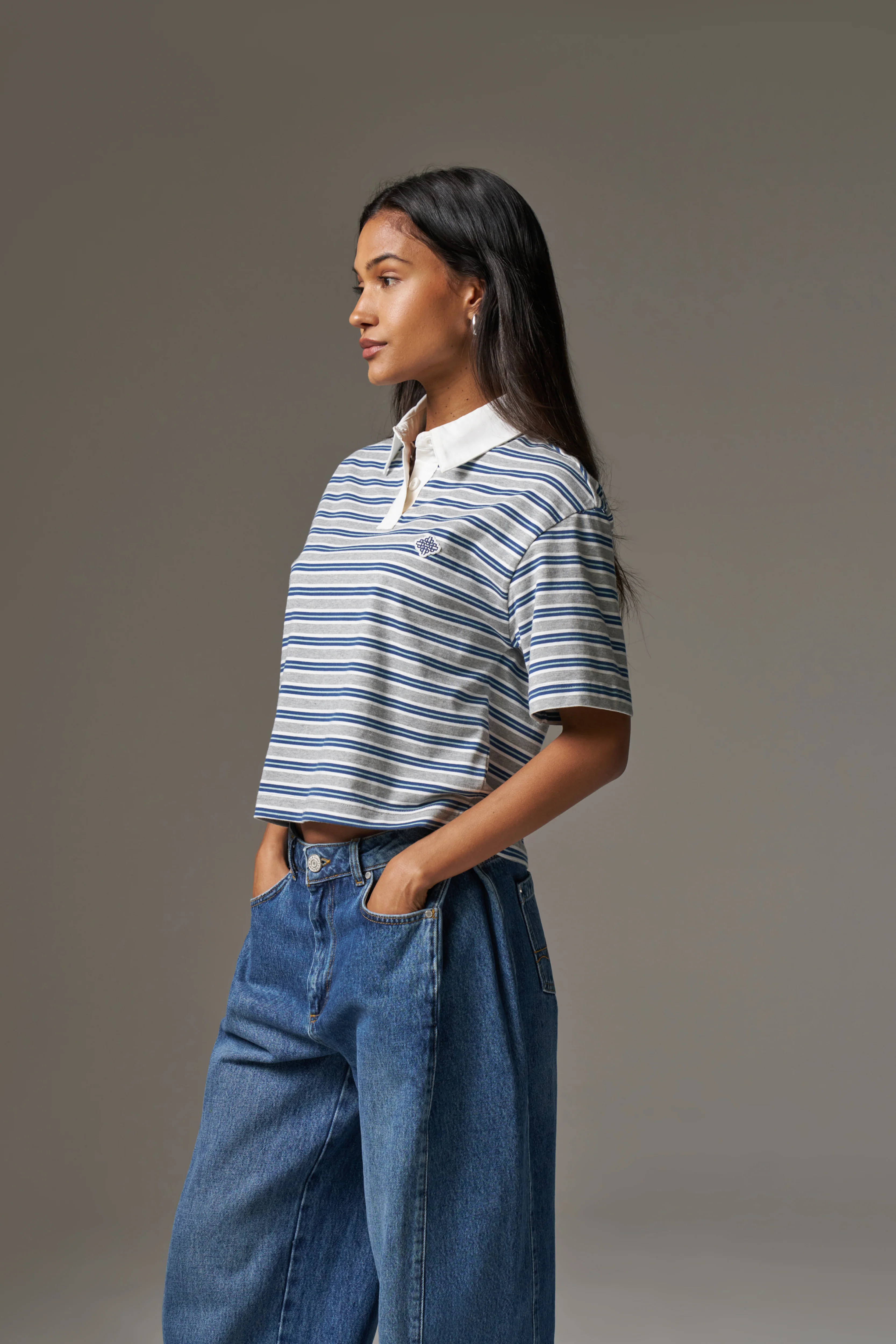 STRIPED POLO TEE - GREY - Image 7