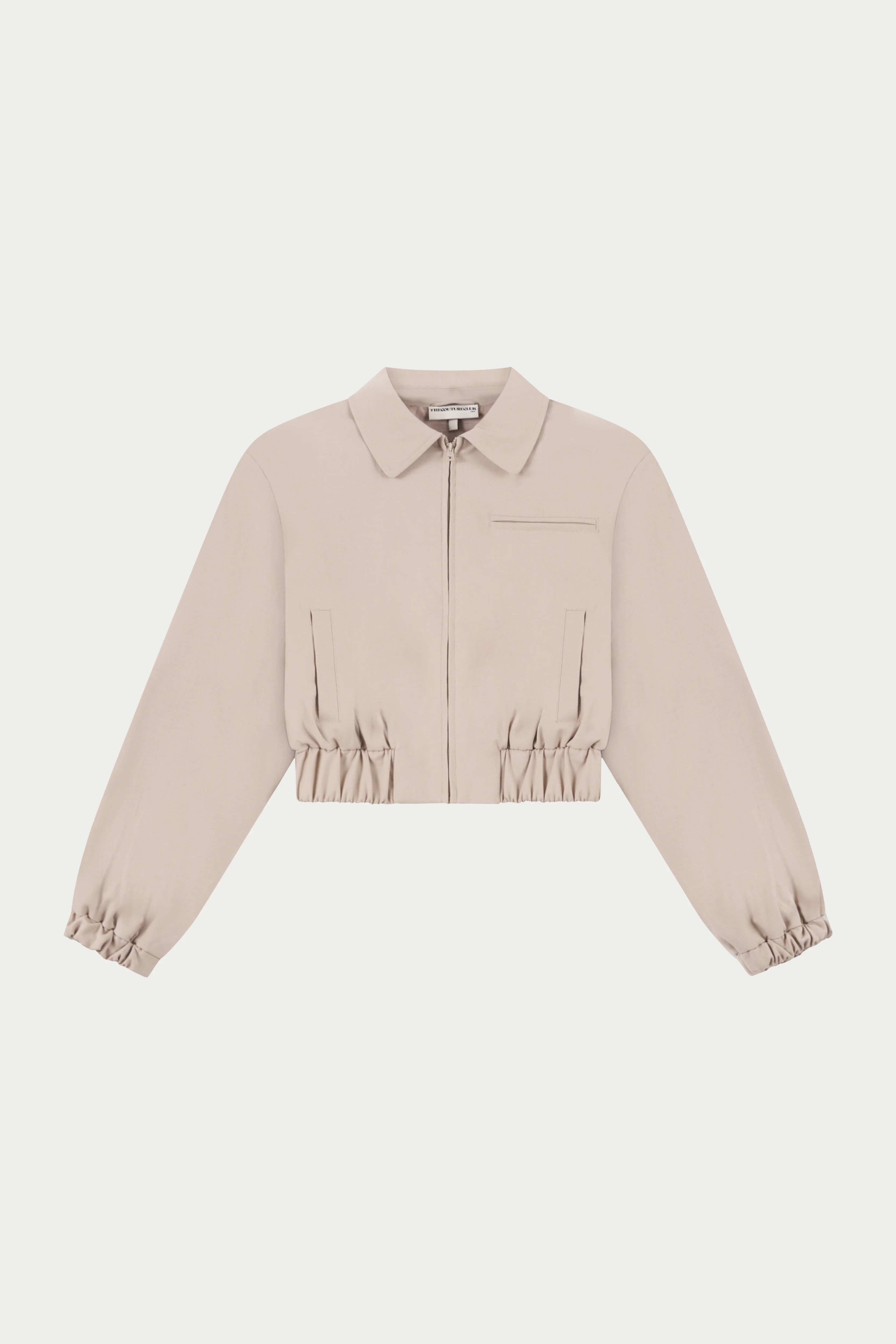 TAILORED SHOULDER PADDED BOMBER JACKET - BEIGE