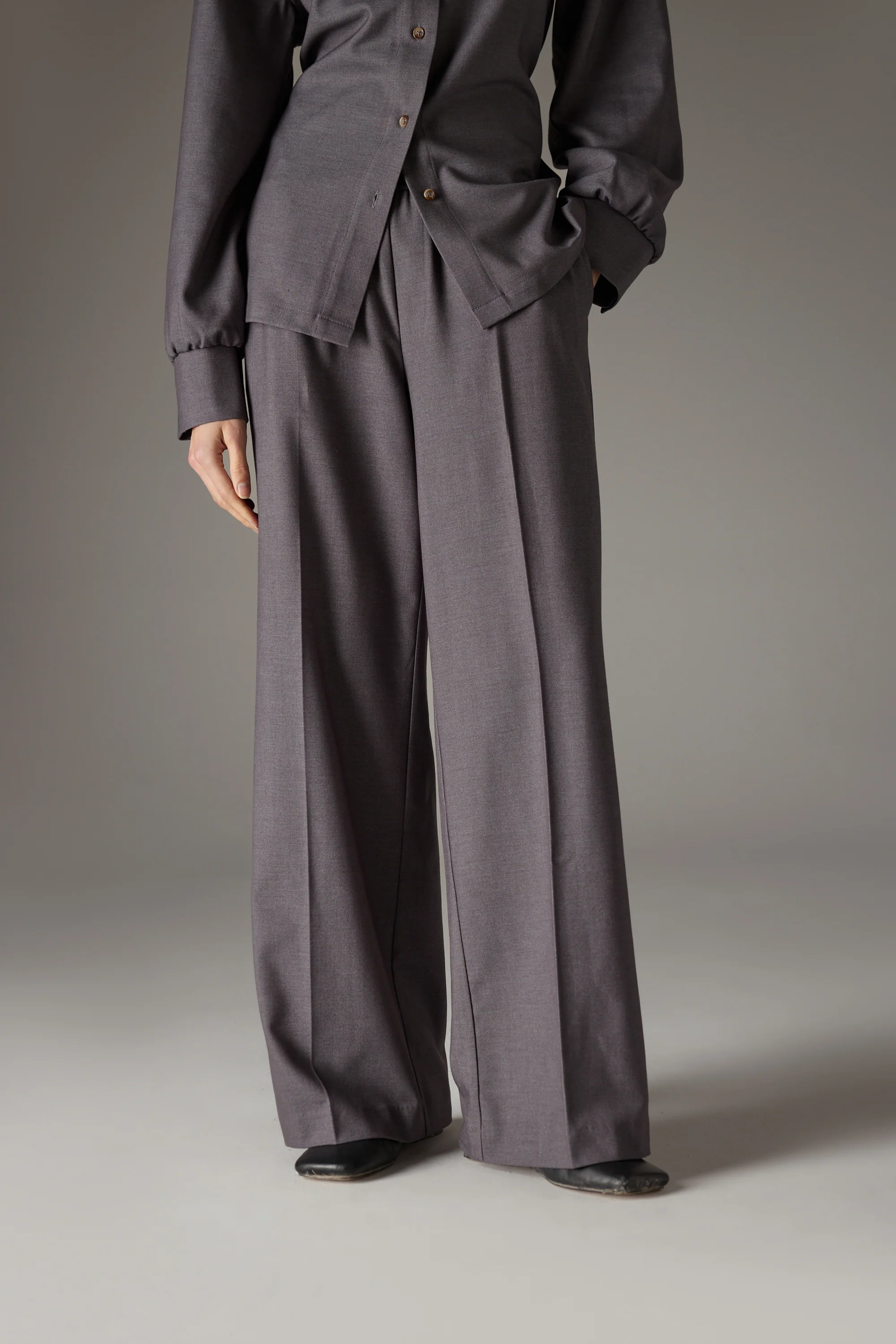 TAILORED WAISTBAND DETAIL TROUSERS - GREY - Image 3