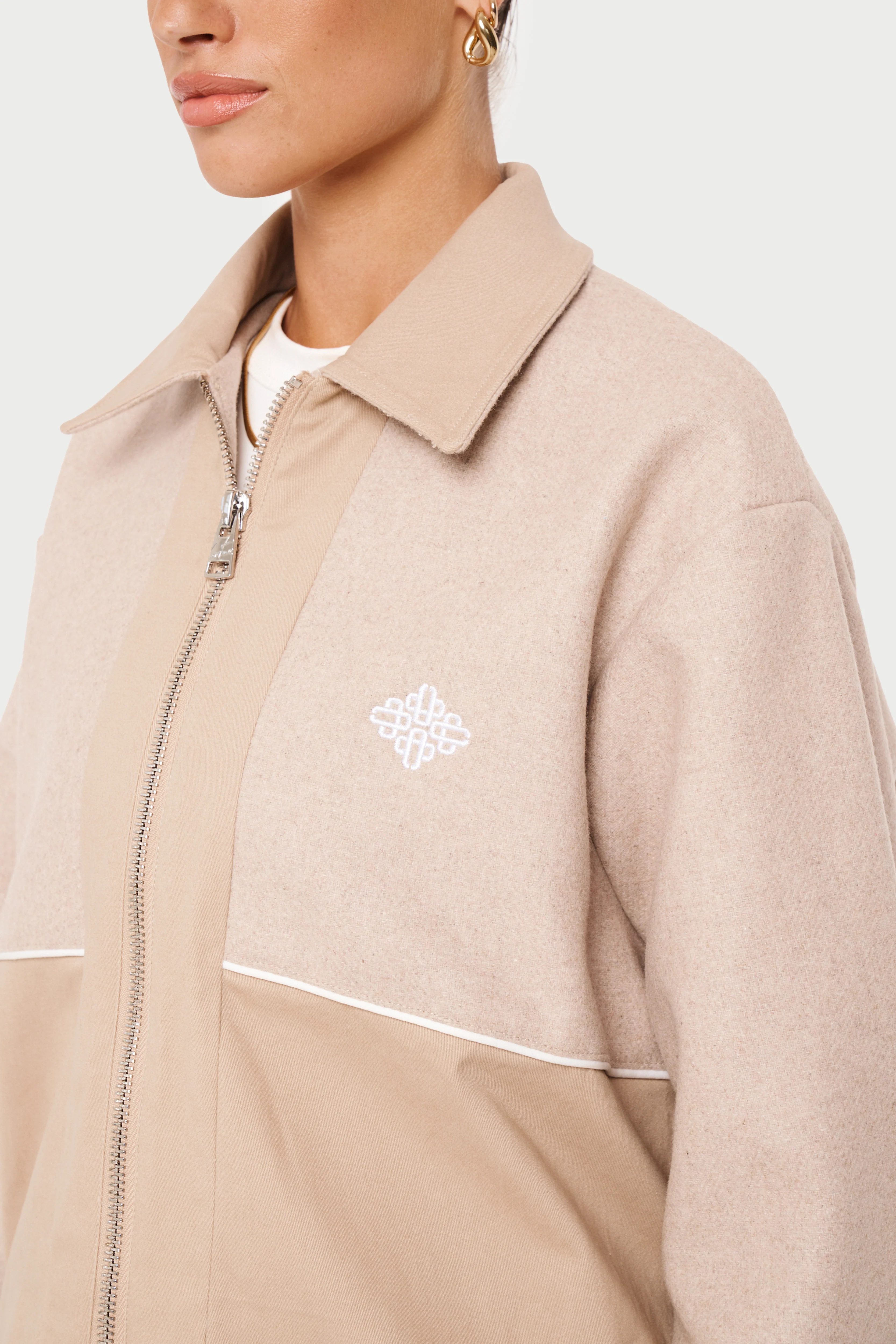 TWEED PANELLED BOMBER JACKET - BEIGE - Image 7