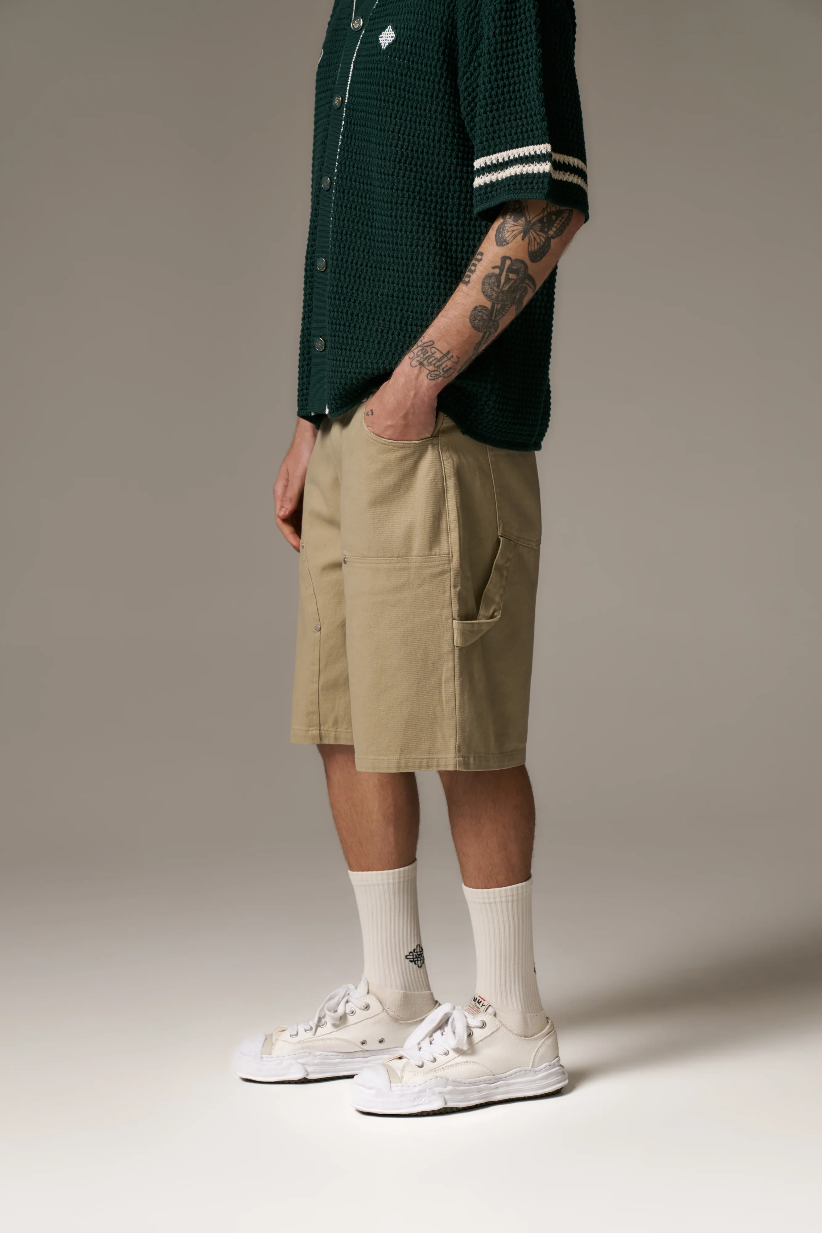 TWILL CARPENTER SHORTS - BEIGE - Image 8