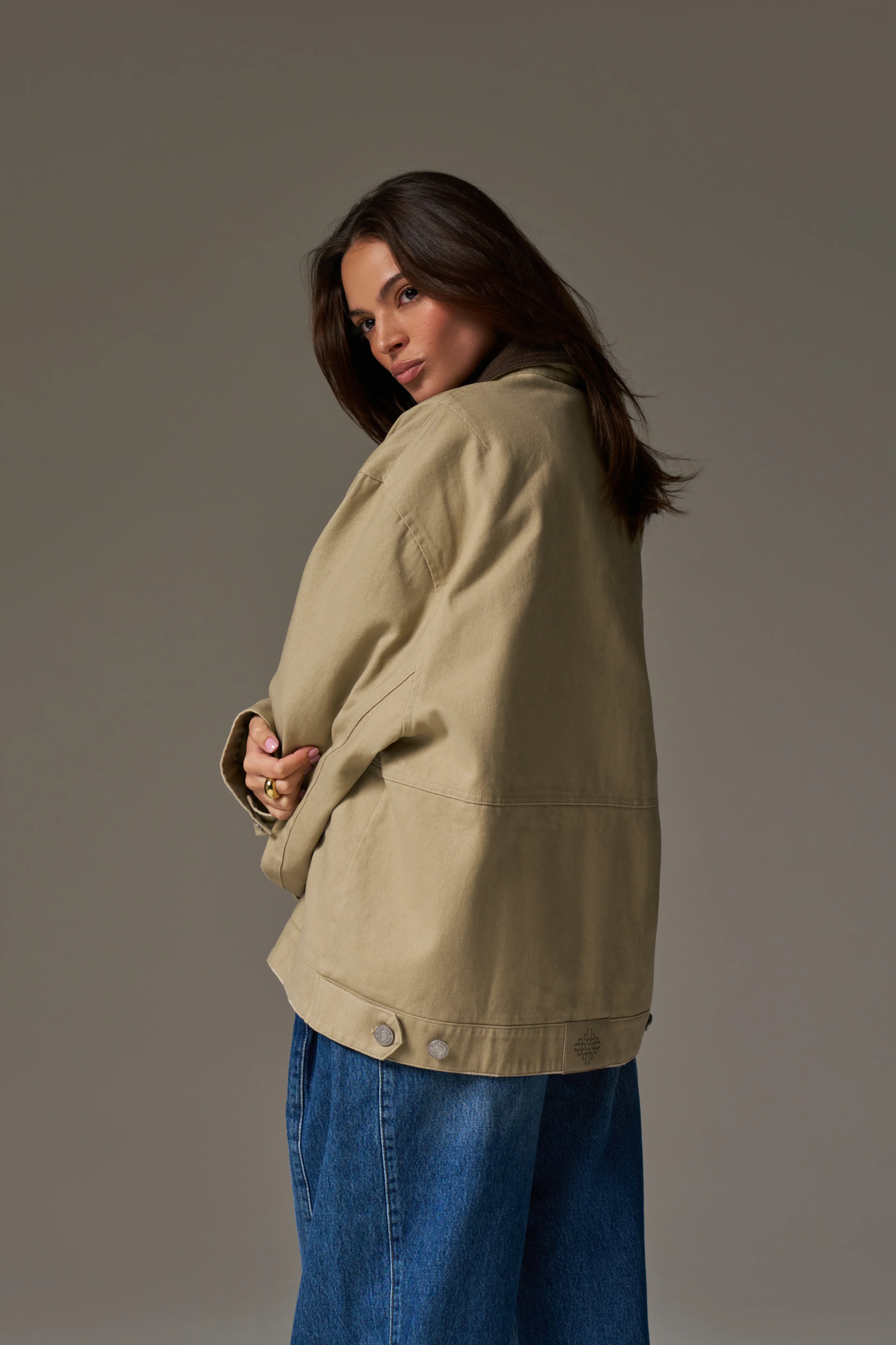 TWILL CONTRAST COLLAR JACKET - BEIGE - Image 11