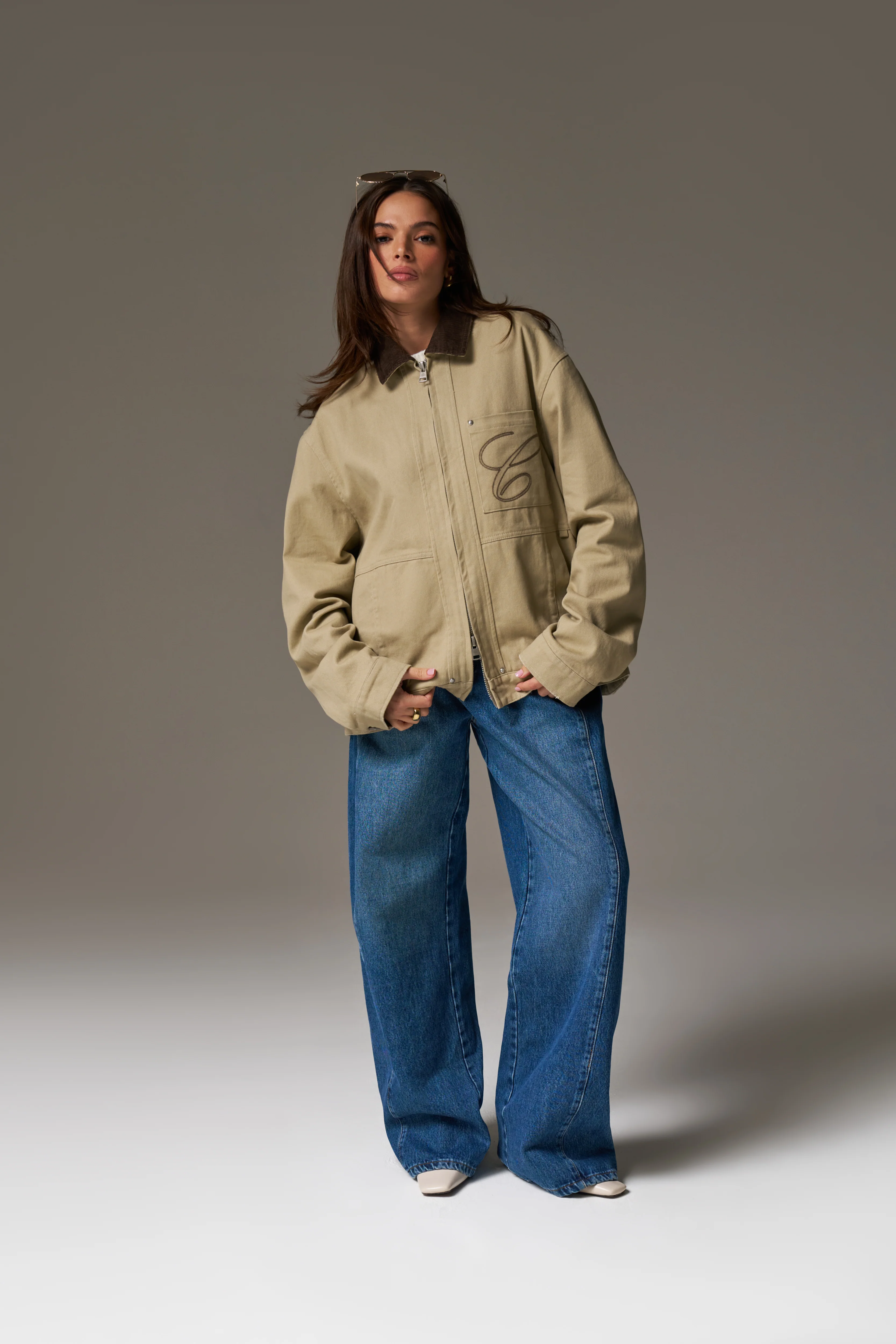 TWILL CONTRAST COLLAR JACKET - BEIGE - Image 13